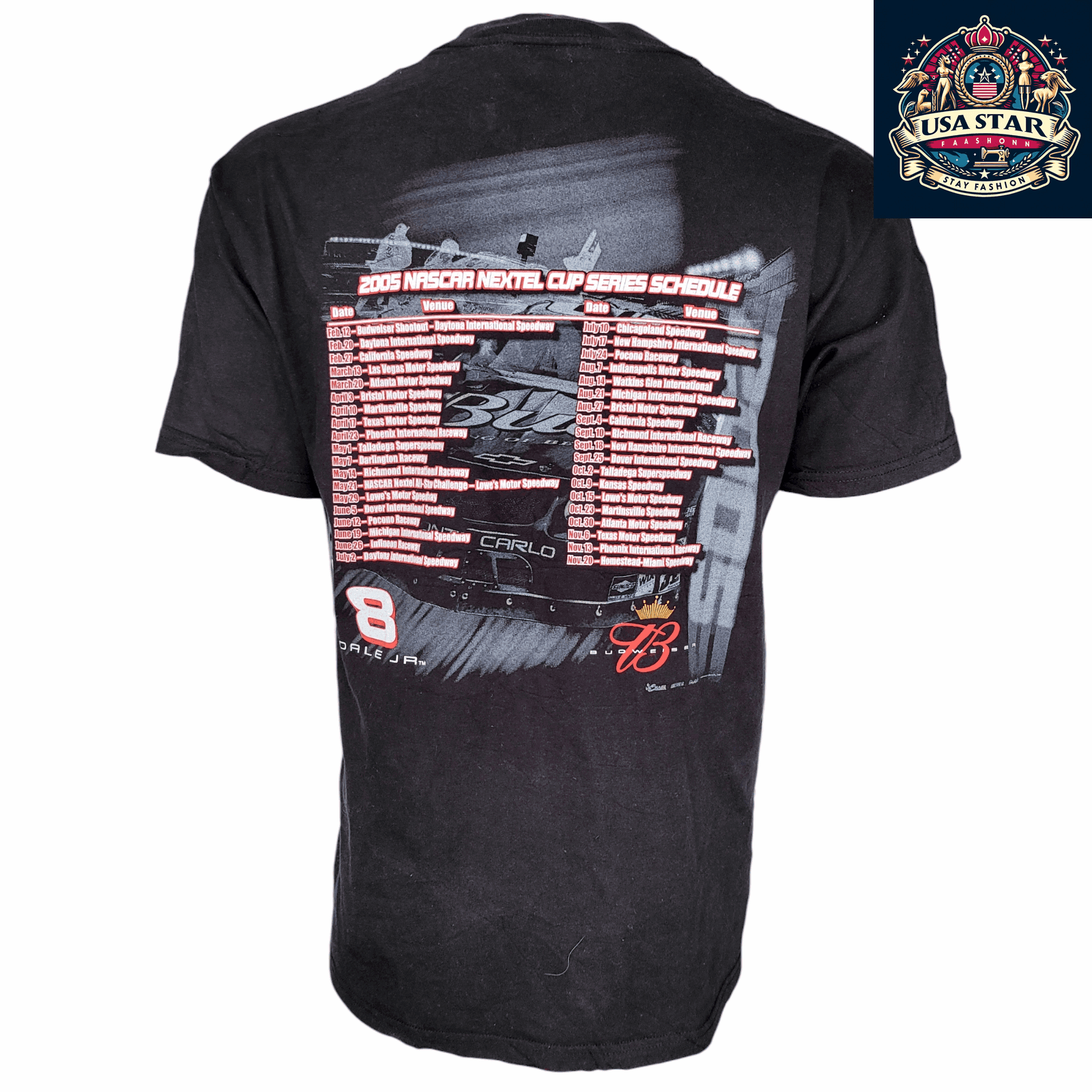 2005 Dale Earnhardt Jr. 8 Budweiser T-Shirt - NASCAR Nextel Cup Series - Size Large - Comfortable Fit - USASTARFASHION