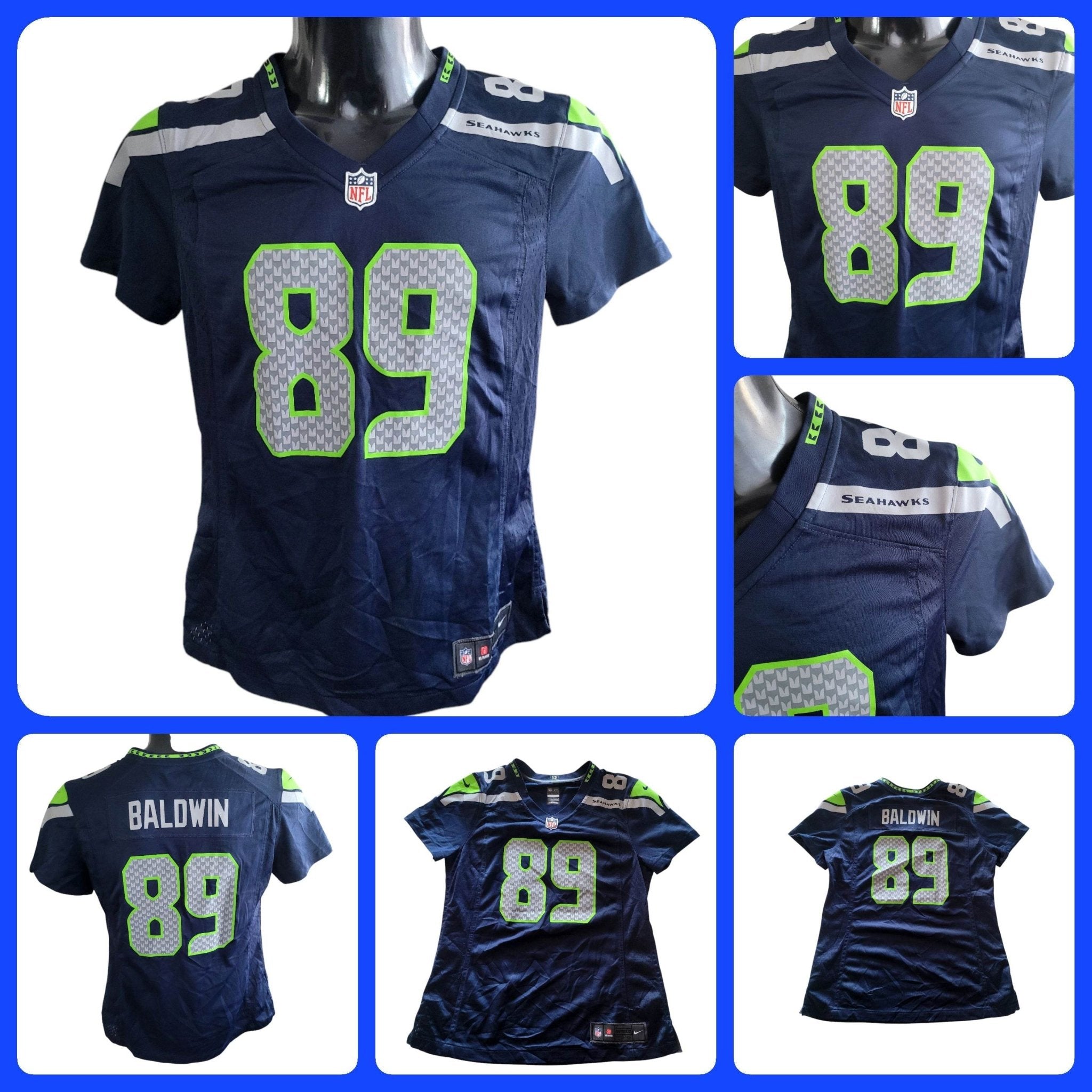 Seattle Seahawks Doug Baldwin Jersey 89 NFL On Field by Nike - Women's Medium, Navy Blue - USASTARFASHION