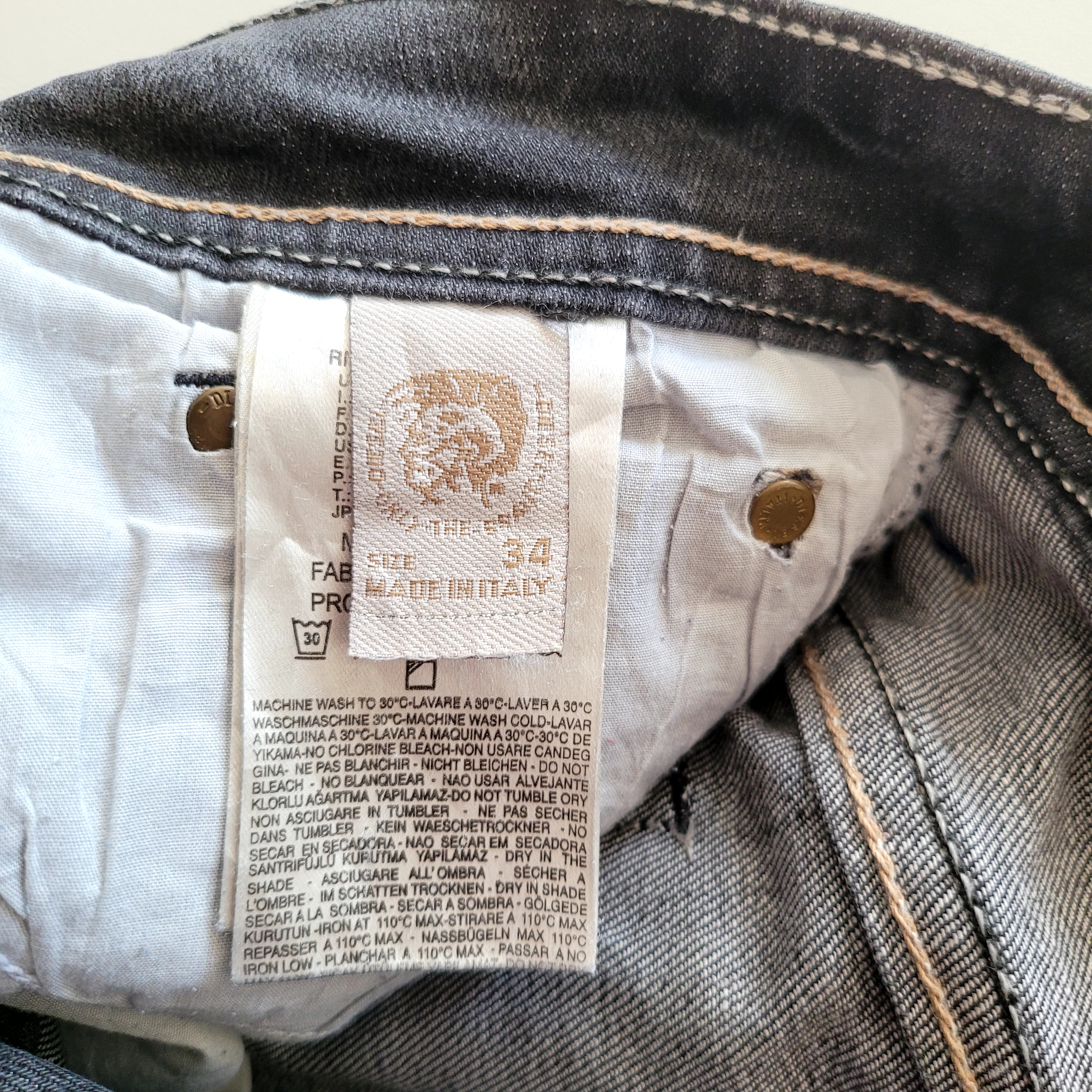 Vintage Diesel Industry Italy Jeans – W34 – Tapered Fit – Dark Grey - USASTARFASHION