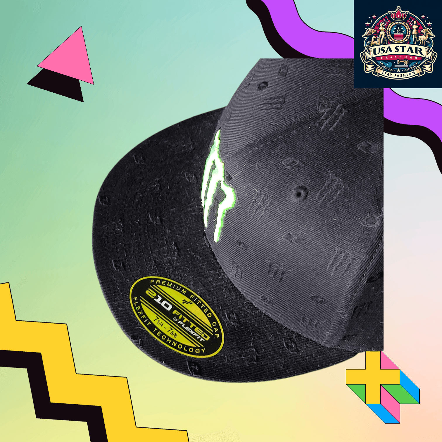 Monster Energy Flexfit Hat 210 Fitted - Comfortable Breathable Fabric, Size 7 1/4-7 5/8 - USASTARFASHION