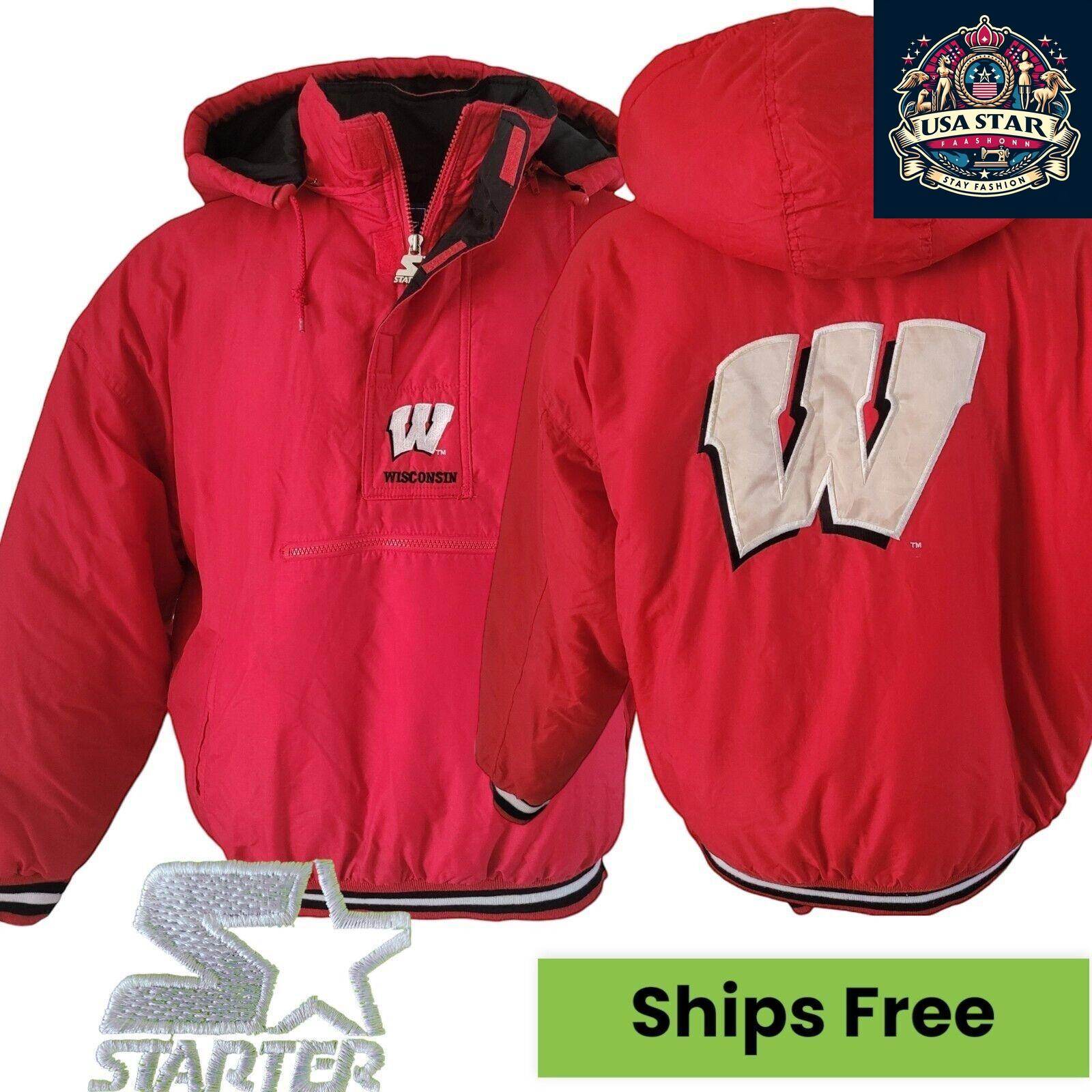 Wisconsin Badgers NHL Puffa Jacket Red Starter Vintage Adult L - USASTARFASHION