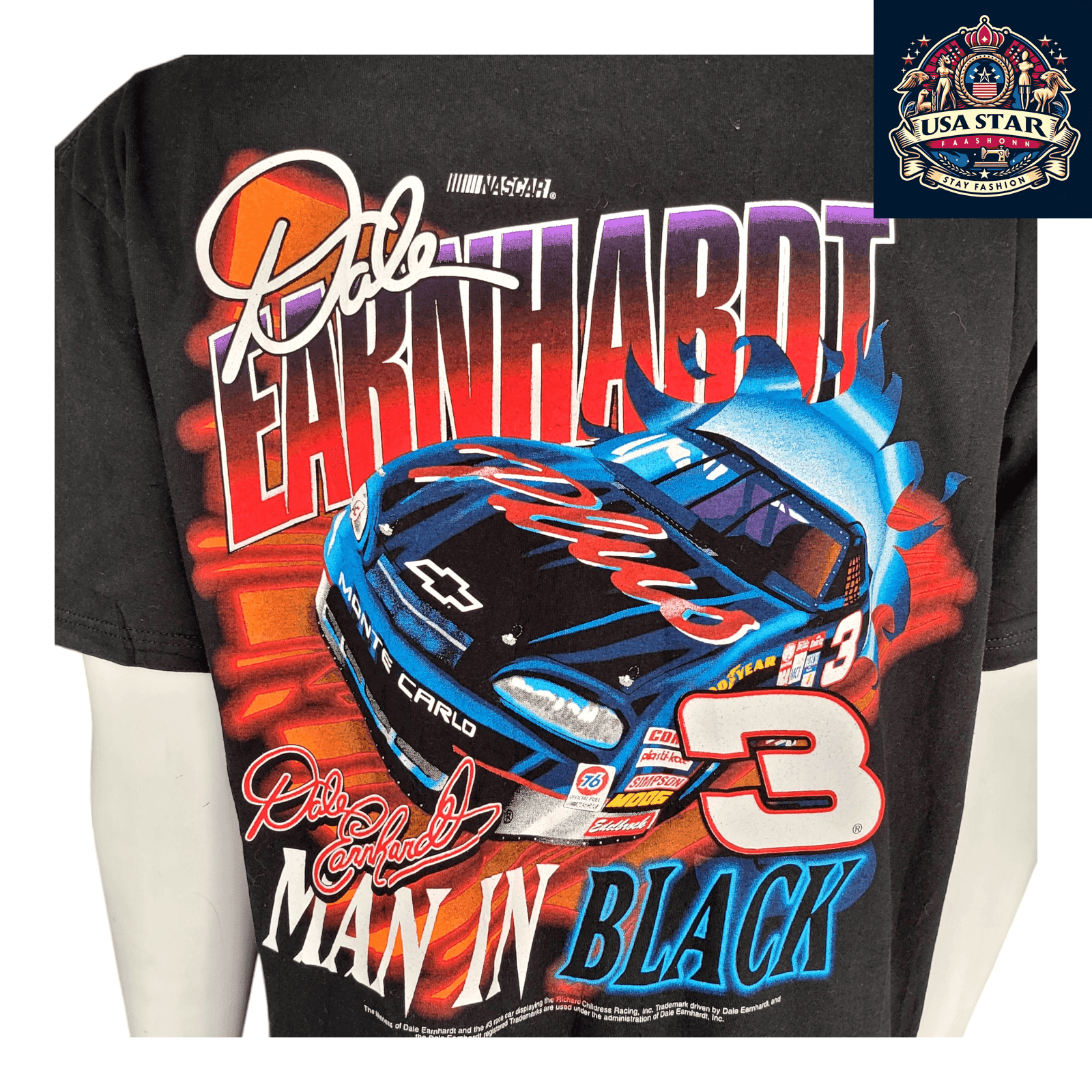 Dale Earnhardt T-Shirt - Vintage 90s Man In Black NASCAR XL Soft Cotton Retro Tee - USASTARFASHION