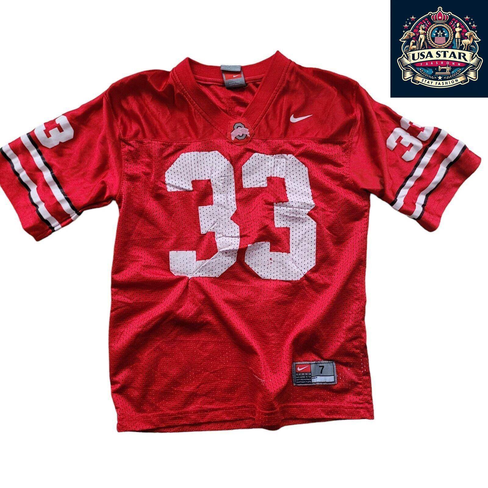 Nike Ohio State Buckeyes Jersey Youth Size 7 33 Red Distressed Style for Kids Football Fans - USASTARFASHION