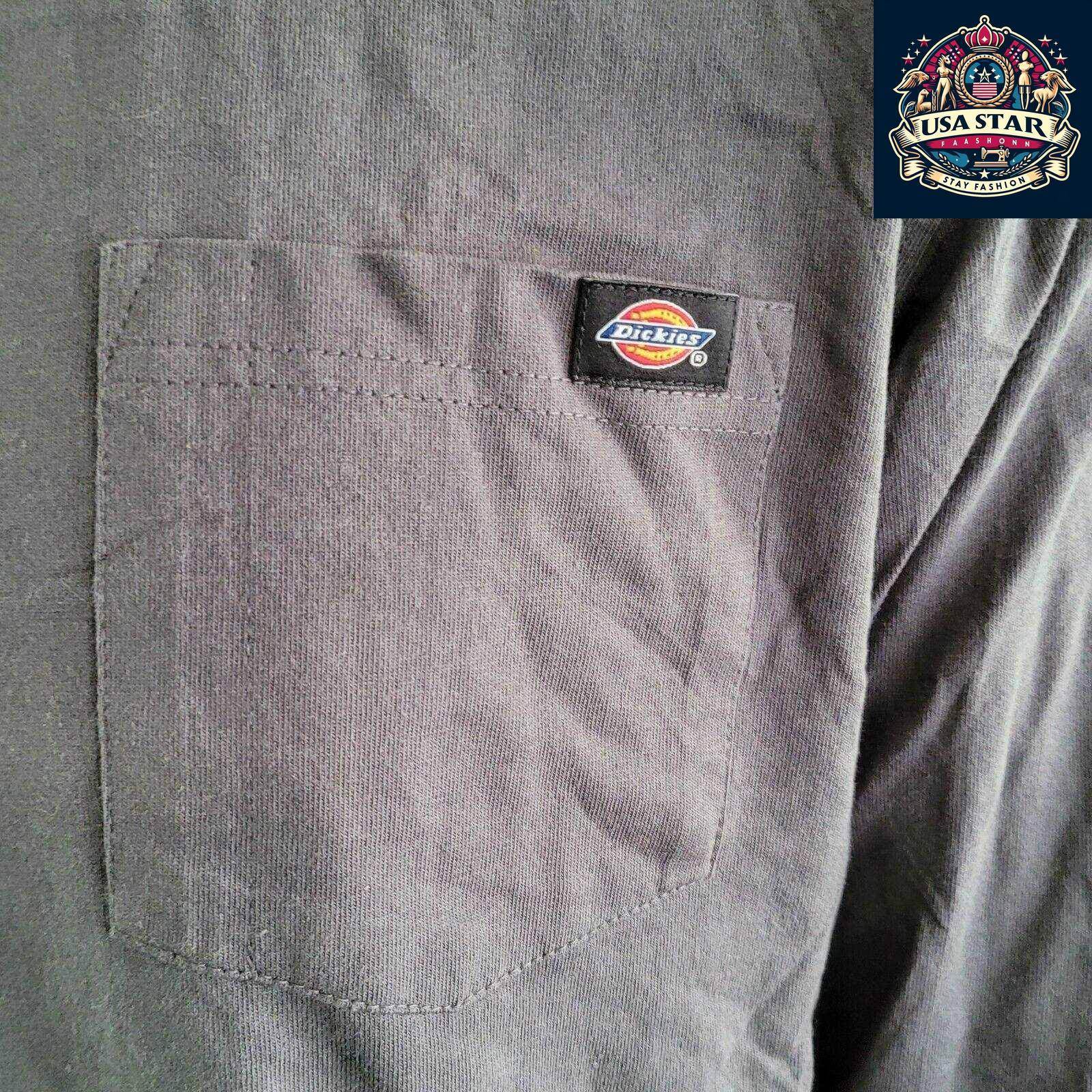 Authentic Dickies Long Sleeve Shirt for Men - XL Gray Cotton, Classic Logo, Comfortable Style - USASTARFASHION