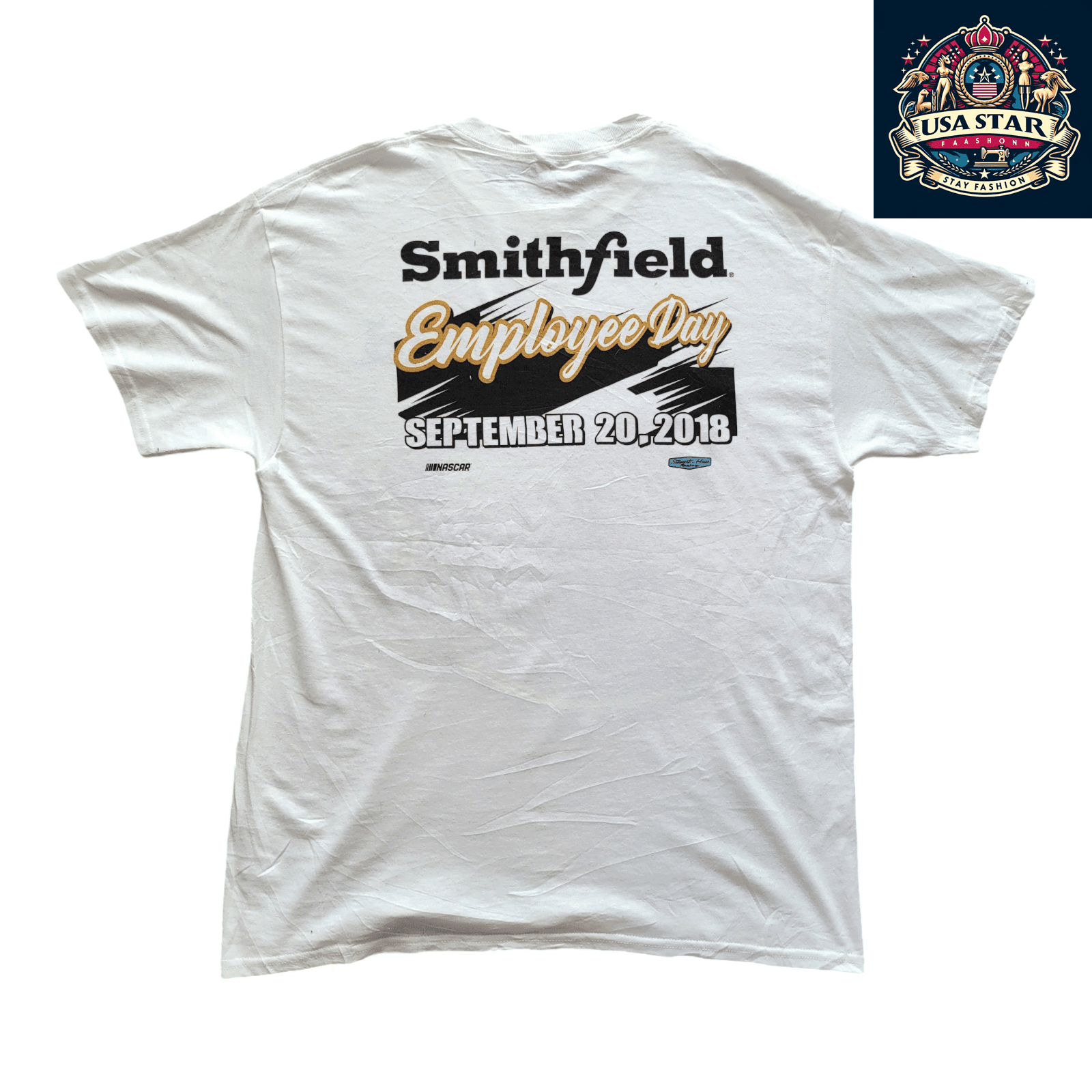 Smithfield Racing T-Shirt 2018 NASCAR Employee Day L 100% Cotton Stewart - Haas Racing Design - USASTARFASHION