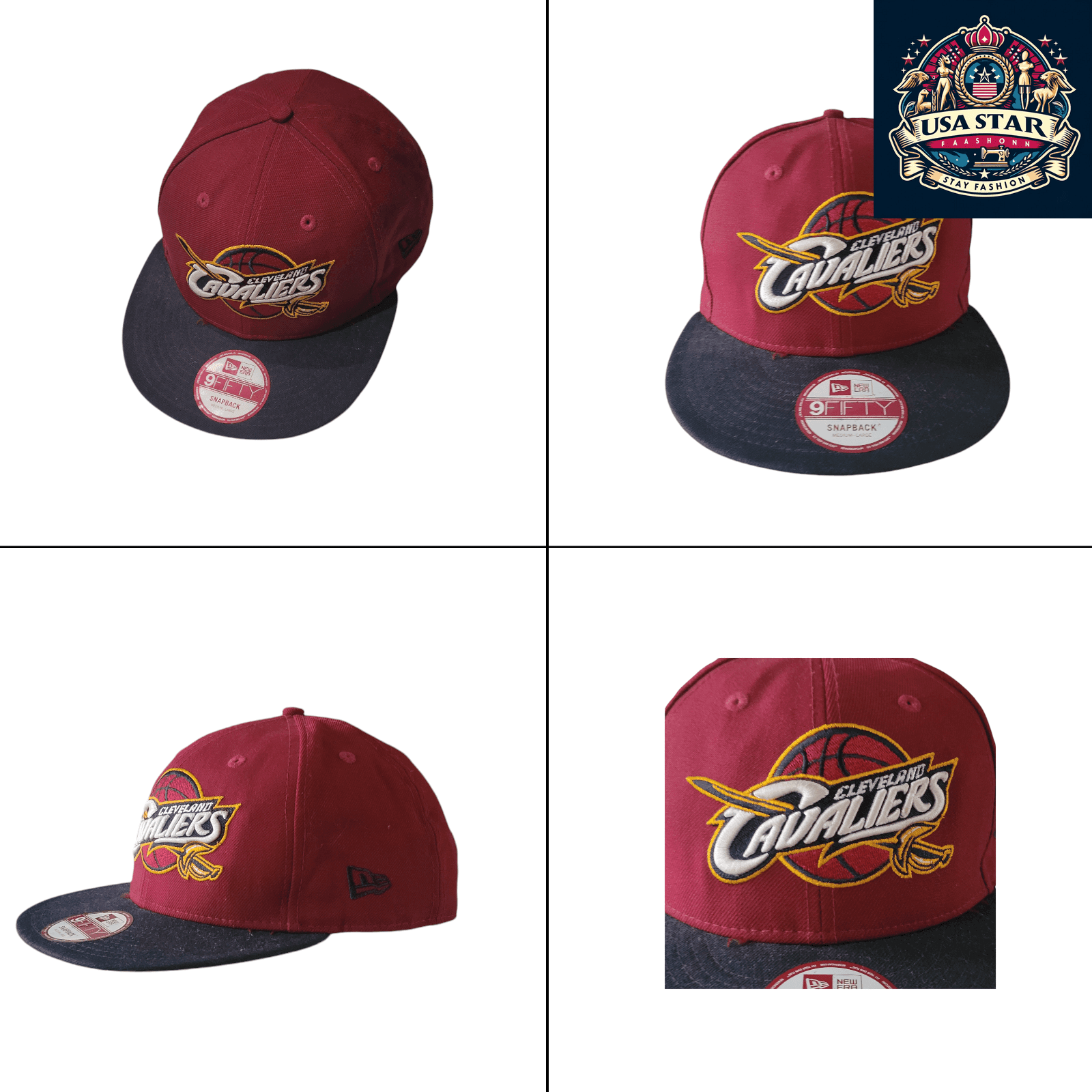 New Era Cleveland Cavaliers Hat 9FIFTY Snapback Cap Burgundy/Black Medium - Large Adjustable - USASTARFASHION
