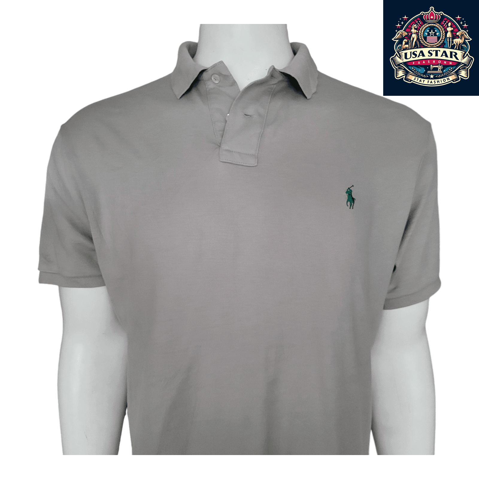 Polo Ralph Lauren Men's Polo Shirt - XLTG Custom Fit Light Gray, 100% Cotton, Breathable Style - USASTARFASHION