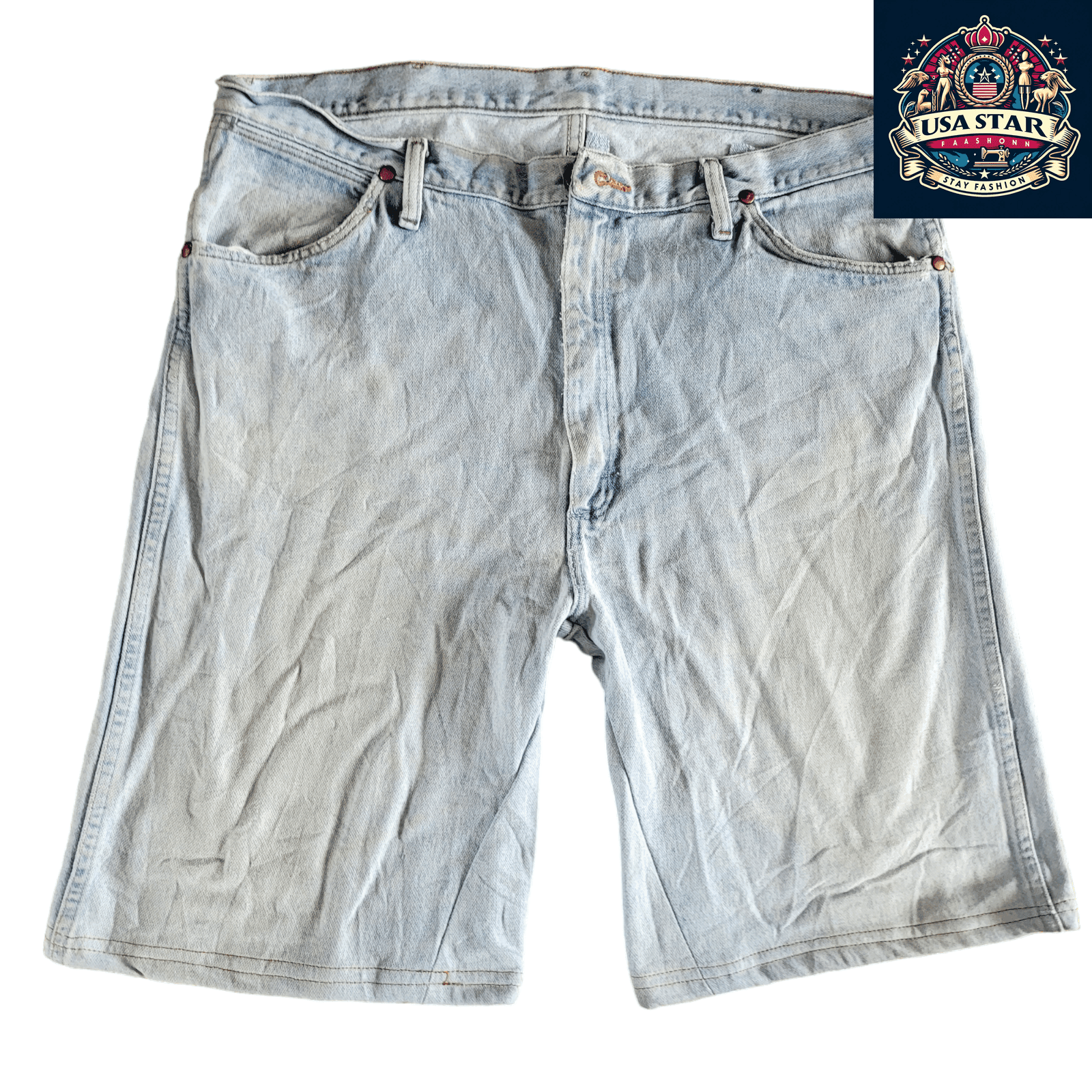 Men's Wrangler Shorts, Pre - Owned Light Blue Denim, Size 38 x 38, Durable Workwear Casual Style - USASTARFASHION