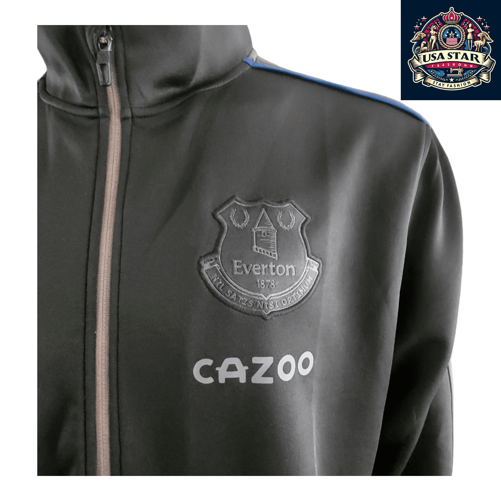Everton FC Jacket Hummel Men's Full Zip Track Jacket XXL Black/Gray - Breathable, Zippered Pockets - USASTARFASHION