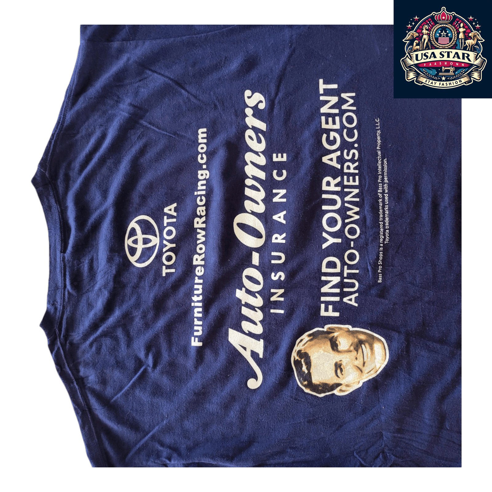 NASCAR T-Shirt for Men by Fanatics, 100% Cotton, Classic Crew Neck, XL, Auto - Owners Insurance Design - USASTARFASHION