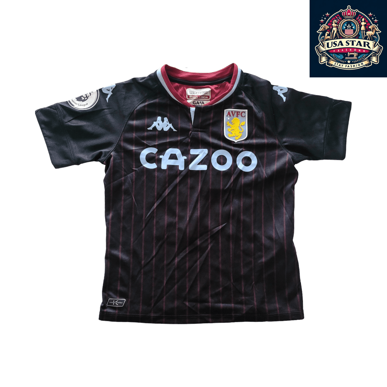 Kappa Aston Villa Kids Jersey Clarke 12 - Size 8Y - Regular Fit, Breathable Fabric, Free Shipping - USASTARFASHION