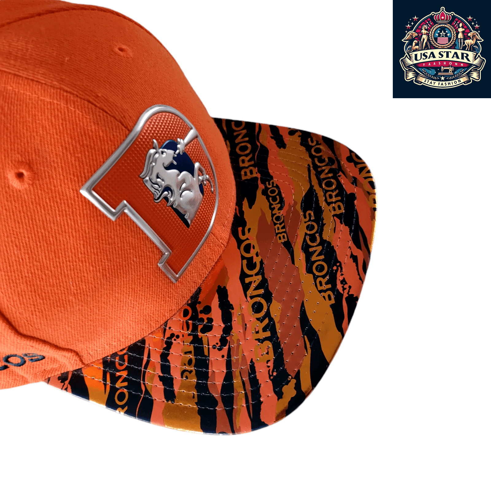 Denver Broncos Snapback Hat 9Fifty Adjustable Flat Brim Cap in Vibrant Orange for Fans - USASTARFASHION