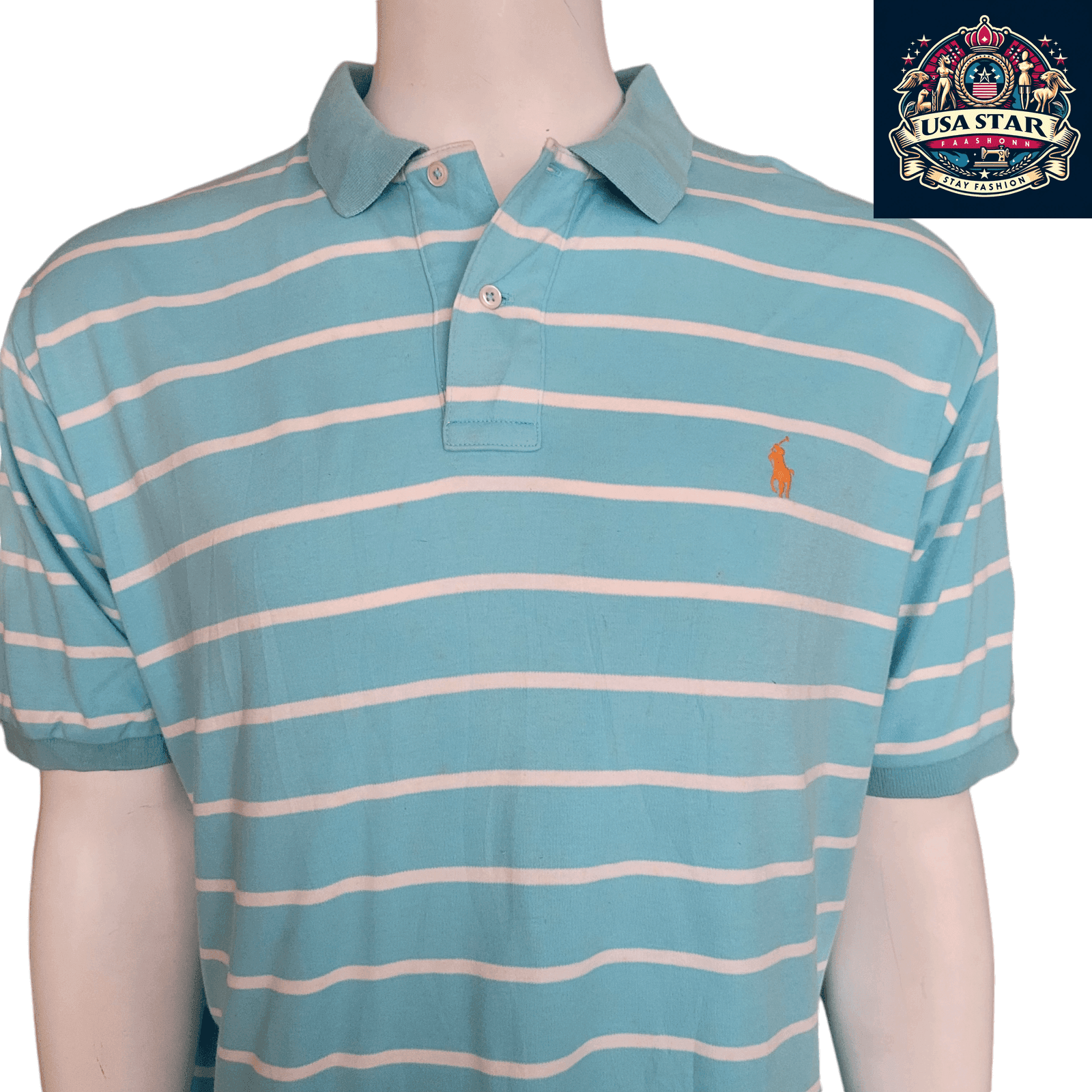 Polo Ralph Lauren Men's Shirt XL Aqua Striped 100% Cotton Classic Fit for Timeless Style - USASTARFASHION