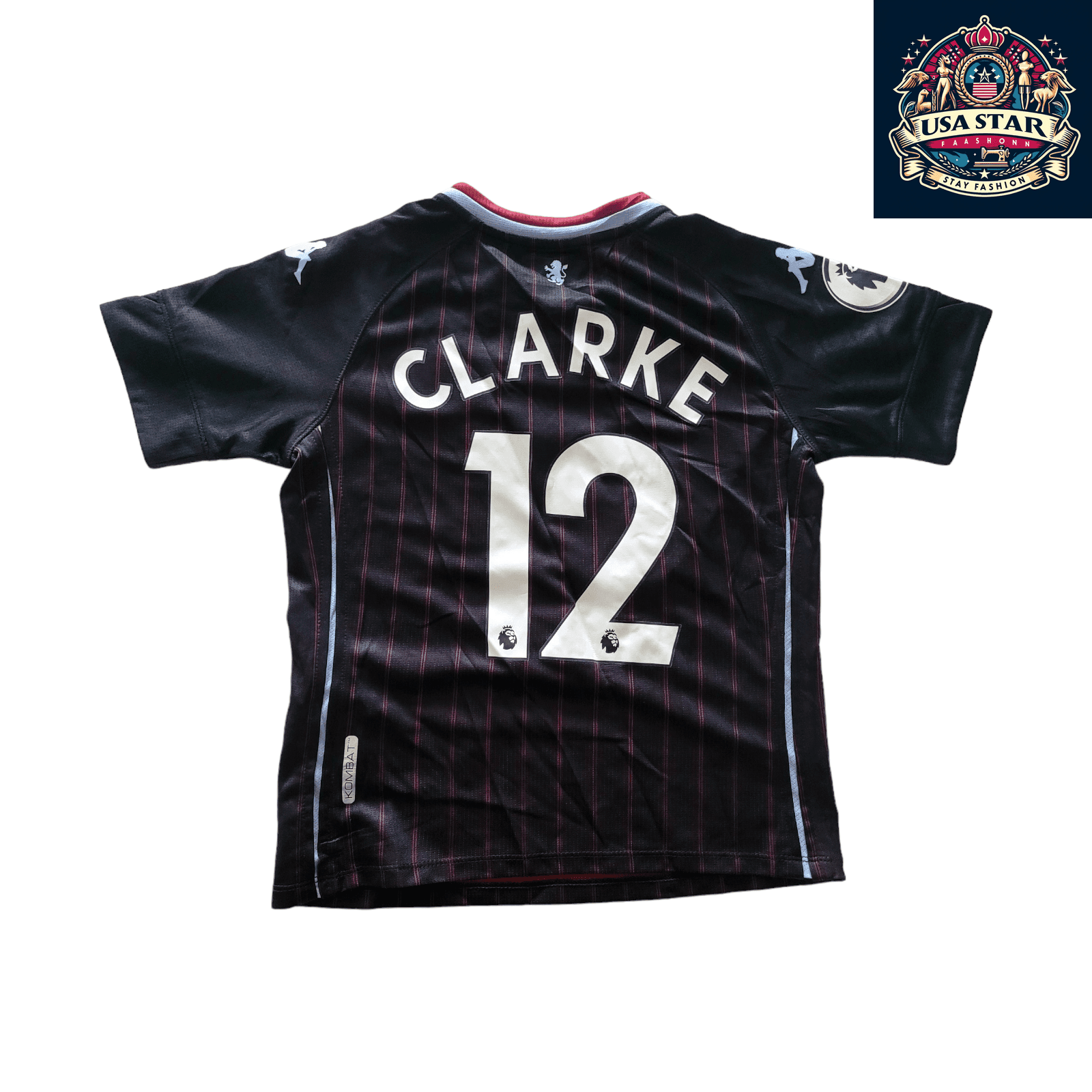 Kappa Aston Villa Kids Jersey Clarke 12 - Size 8Y - Regular Fit, Breathable Fabric, Free Shipping - USASTARFASHION