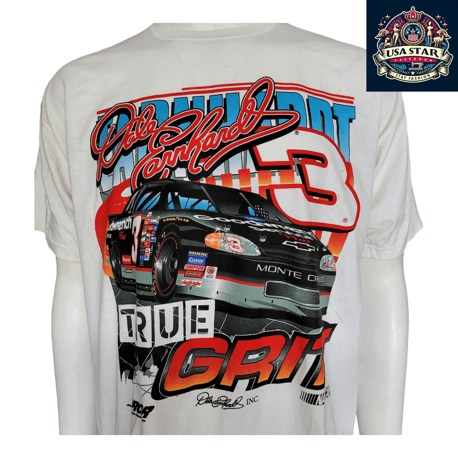 Dale Earnhardt T Shirt XL White Cotton True Grit NASCAR Competitors View Graphic Tee - USASTARFASHION