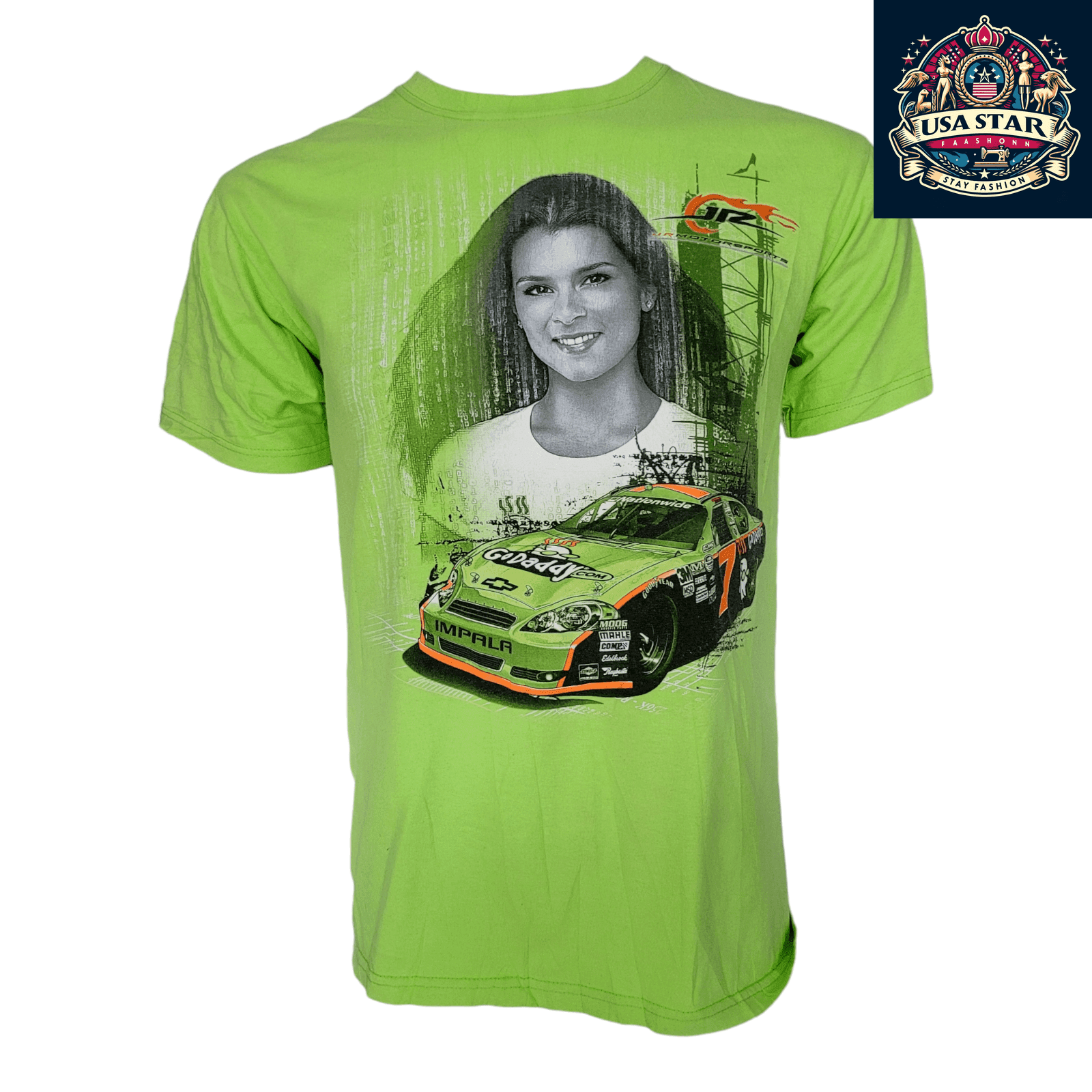 Danica Patrick T-Shirt - Chase Authentics GoDaddy Racing Apparel M Green 100% Pre - Shrunk Cotton - USASTARFASHION