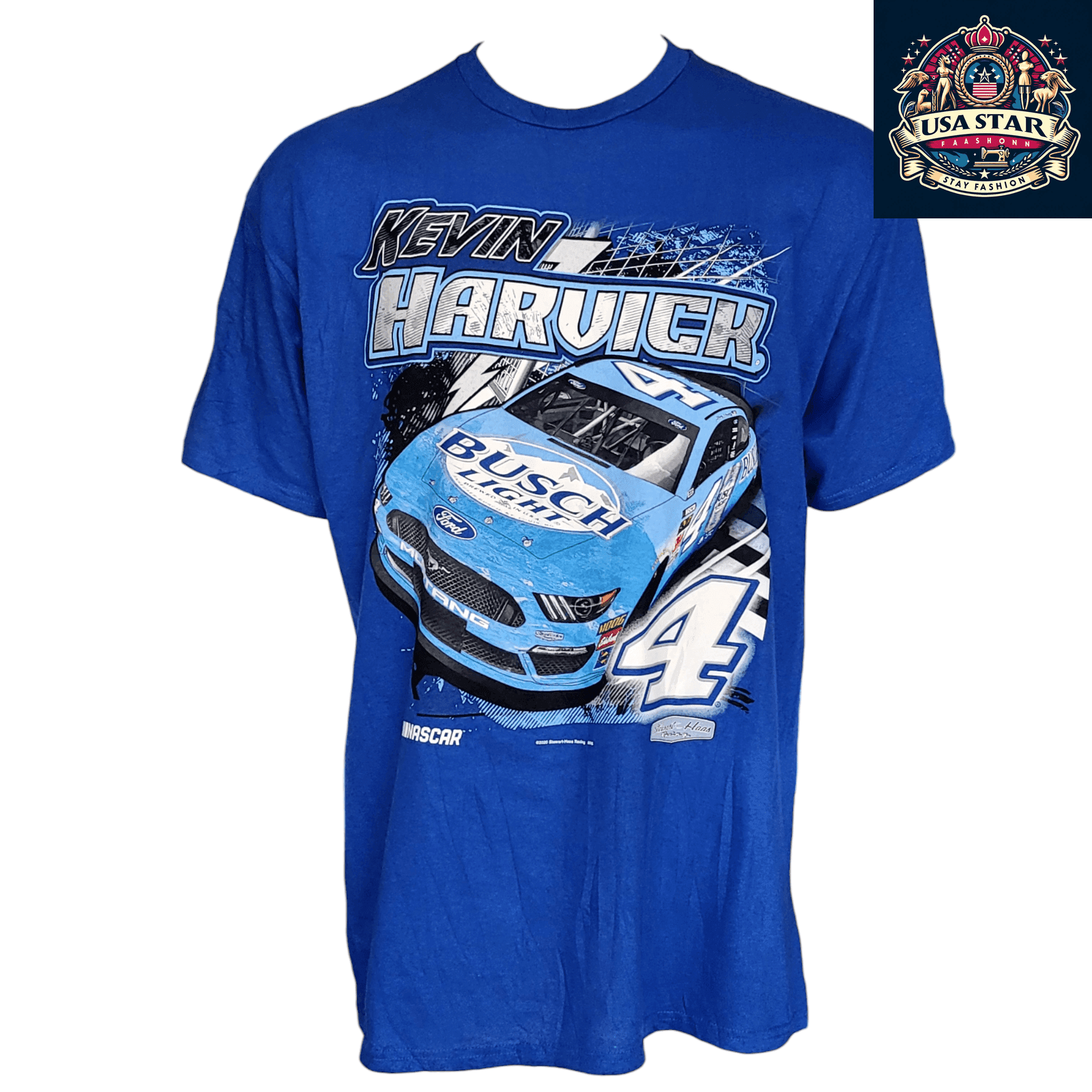Kevin Harvick T-Shirt XL - Comfortable 100% Cotton, Vibrant Busch Light Graphics, Stewart - Haas Racing - USASTARFASHION