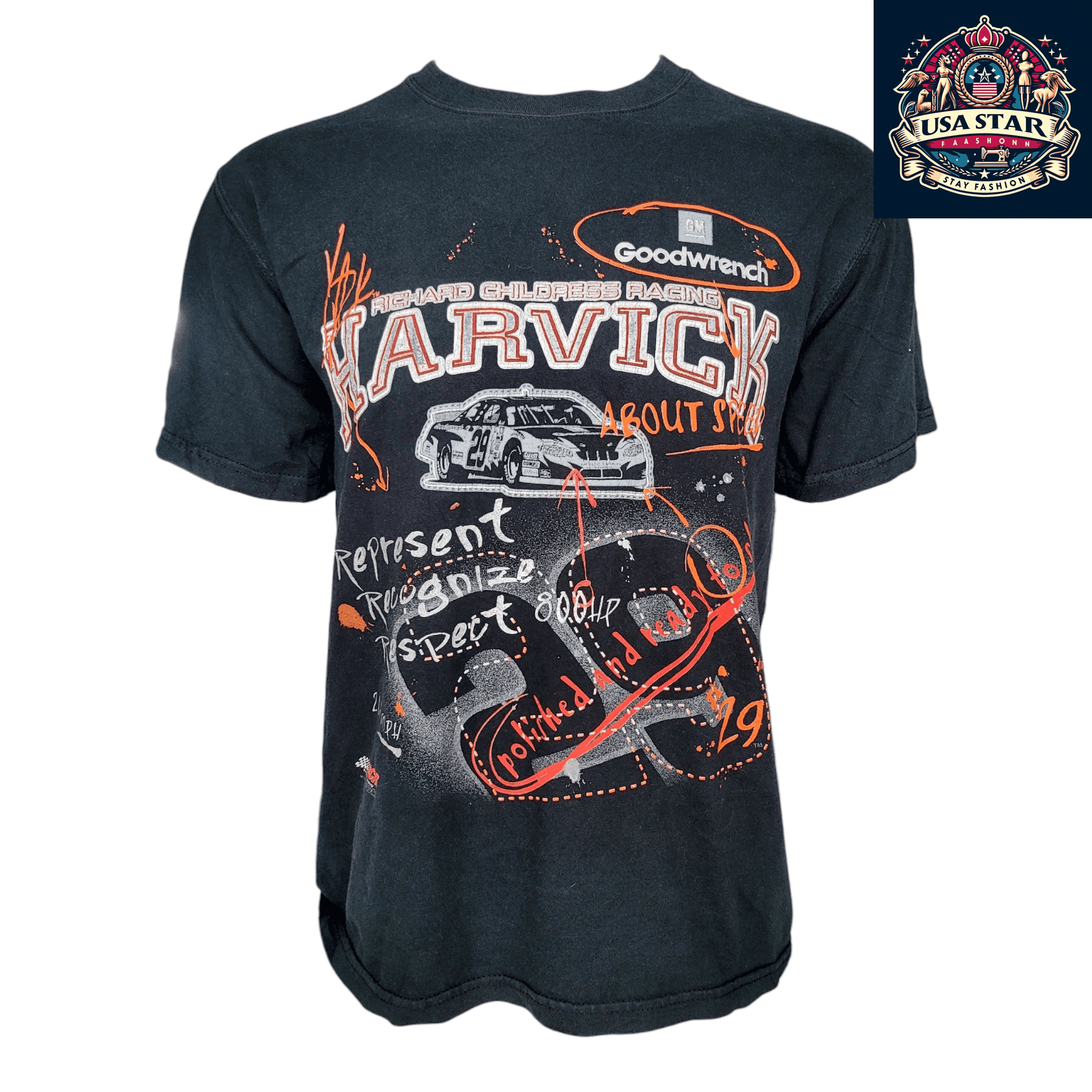 Kevin Harvick T-Shirt 29 Goodwrench Racing - Black, Size M, Official NASCAR Merchandise, Comfortable Fit - USASTARFASHION