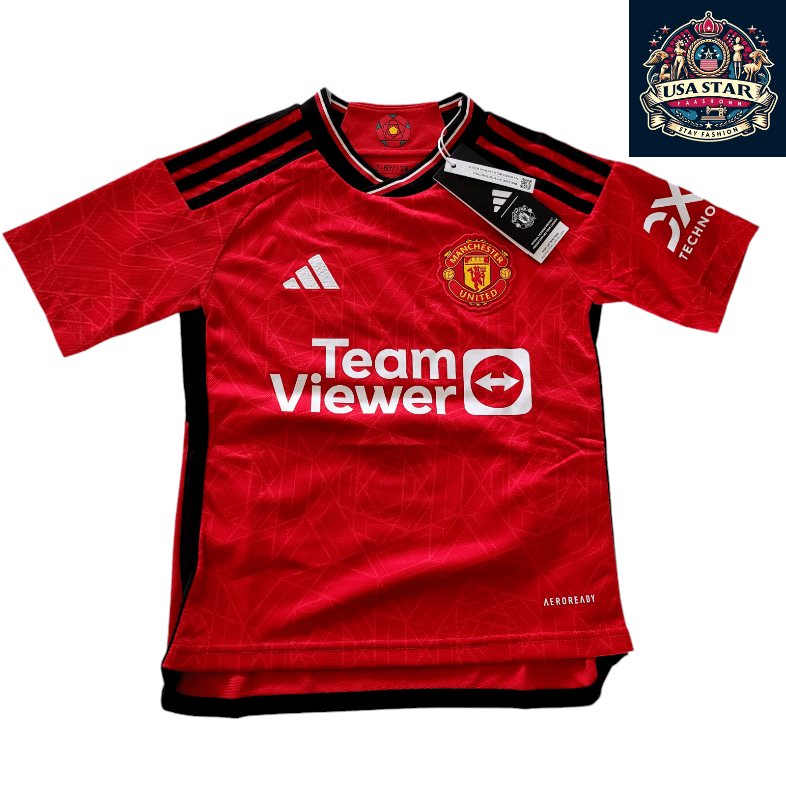 Manchester United Youth Jersey 2023 - 2024 Home Size 7 - 8Y with AEROREADY Technology, Model Zarin 7 - USASTARFASHION
