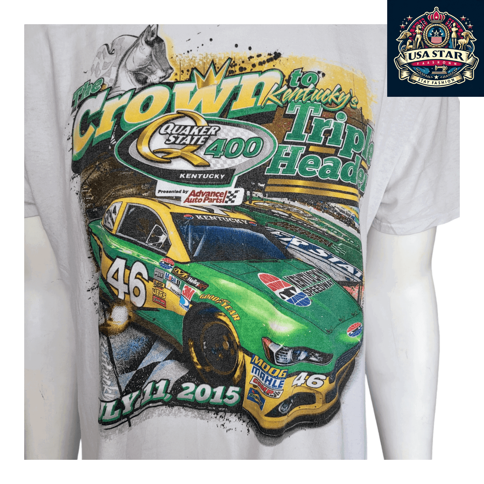 2015 NASCAR T-Shirt Quaker State 400 Kentucky Speedway XL 46 Advance Auto Parts 100% Cotton - USASTARFASHION