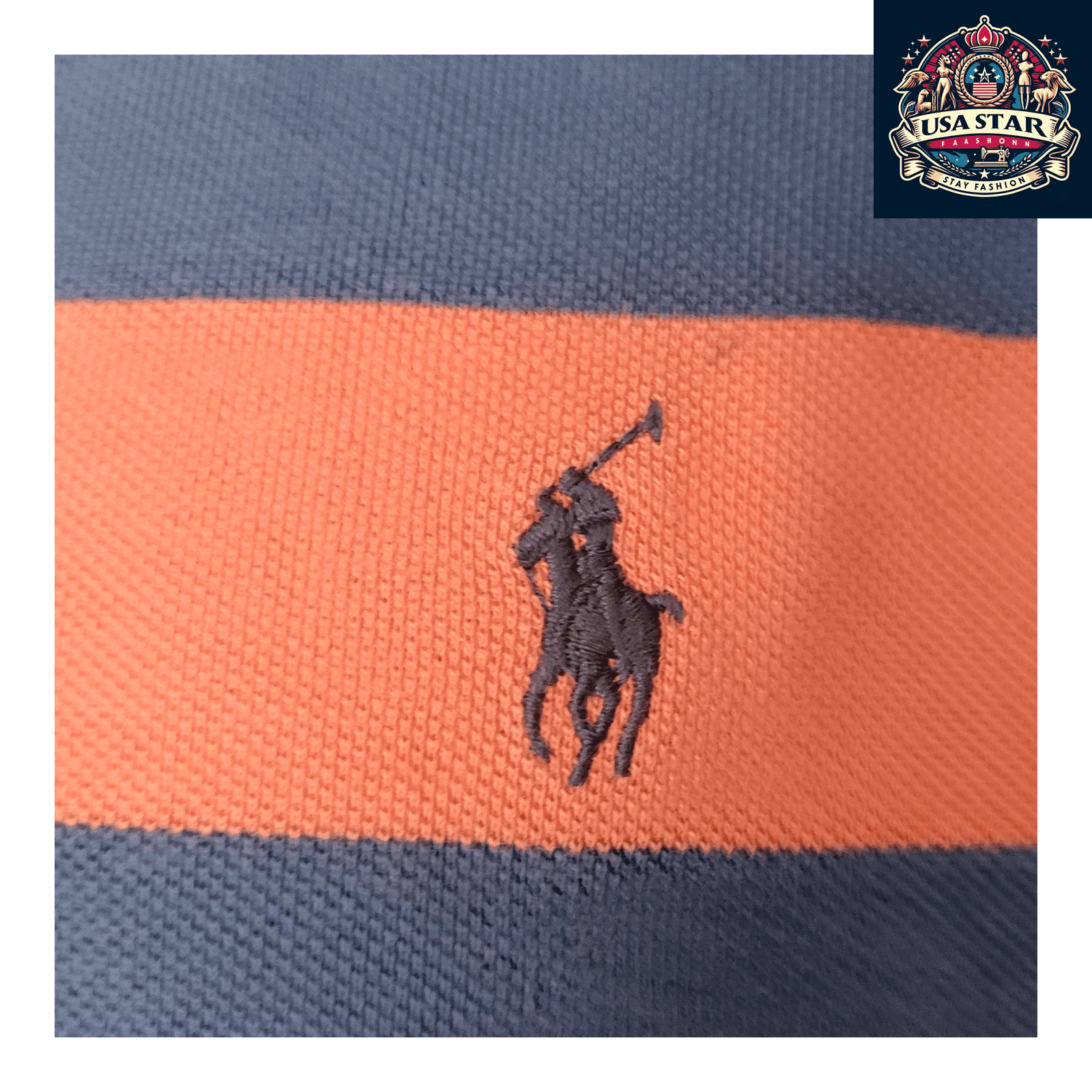 Ralph Lauren Polo Shirt XL Orange & Blue Striped Classic Fit for Casual Style and Comfort - USASTARFASHION