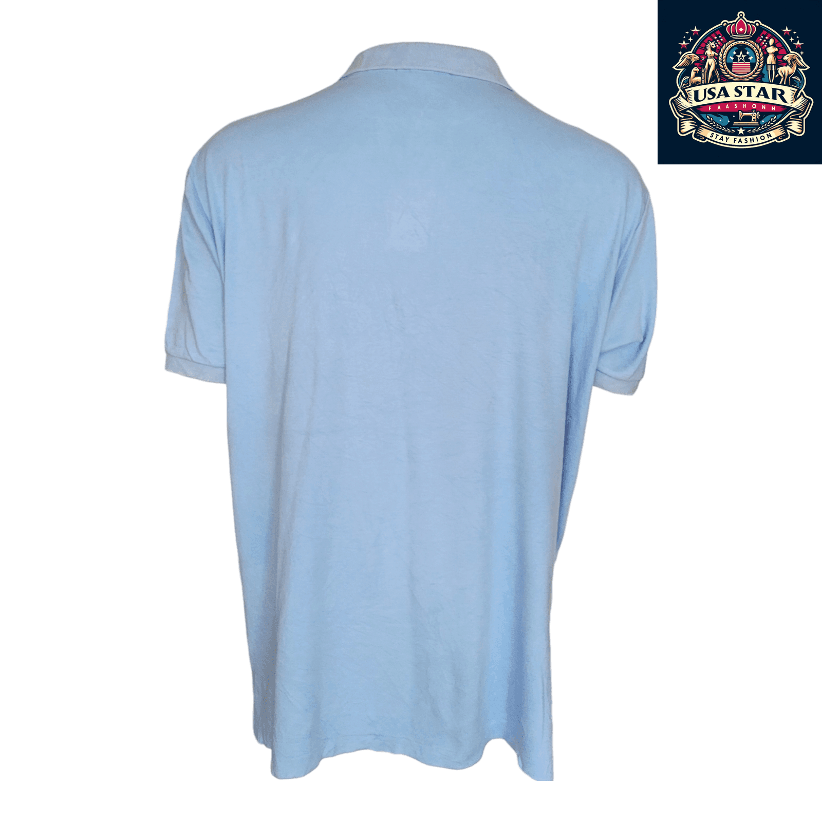 Ralph Lauren Polo Shirt Light Blue with White Stripes, Short Sleeve, Size L, 100% Cotton Classic Fit - USASTARFASHION