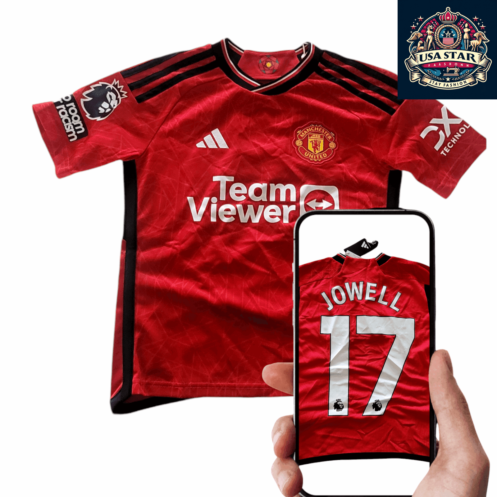 Adidas Manchester United Jersey 9 - 10 Years Lightweight Breathable Jowell 17 for Kids 2023 - USASTARFASHION