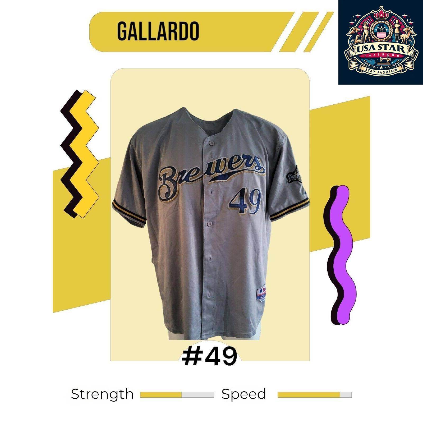 Majestic 49 Yovani Gallardo Jersey - Milwaukee Brewers Authentic Fan Apparel Size 54 Grey - USASTARFASHION