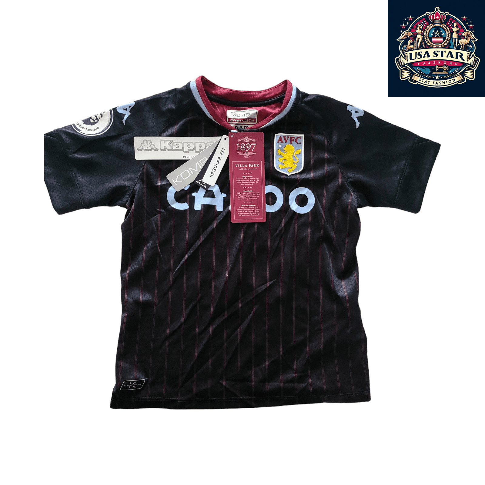 Kappa Aston Villa Kids Jersey Clarke 12 - Size 8Y - Regular Fit, Breathable Fabric, Free Shipping - USASTARFASHION
