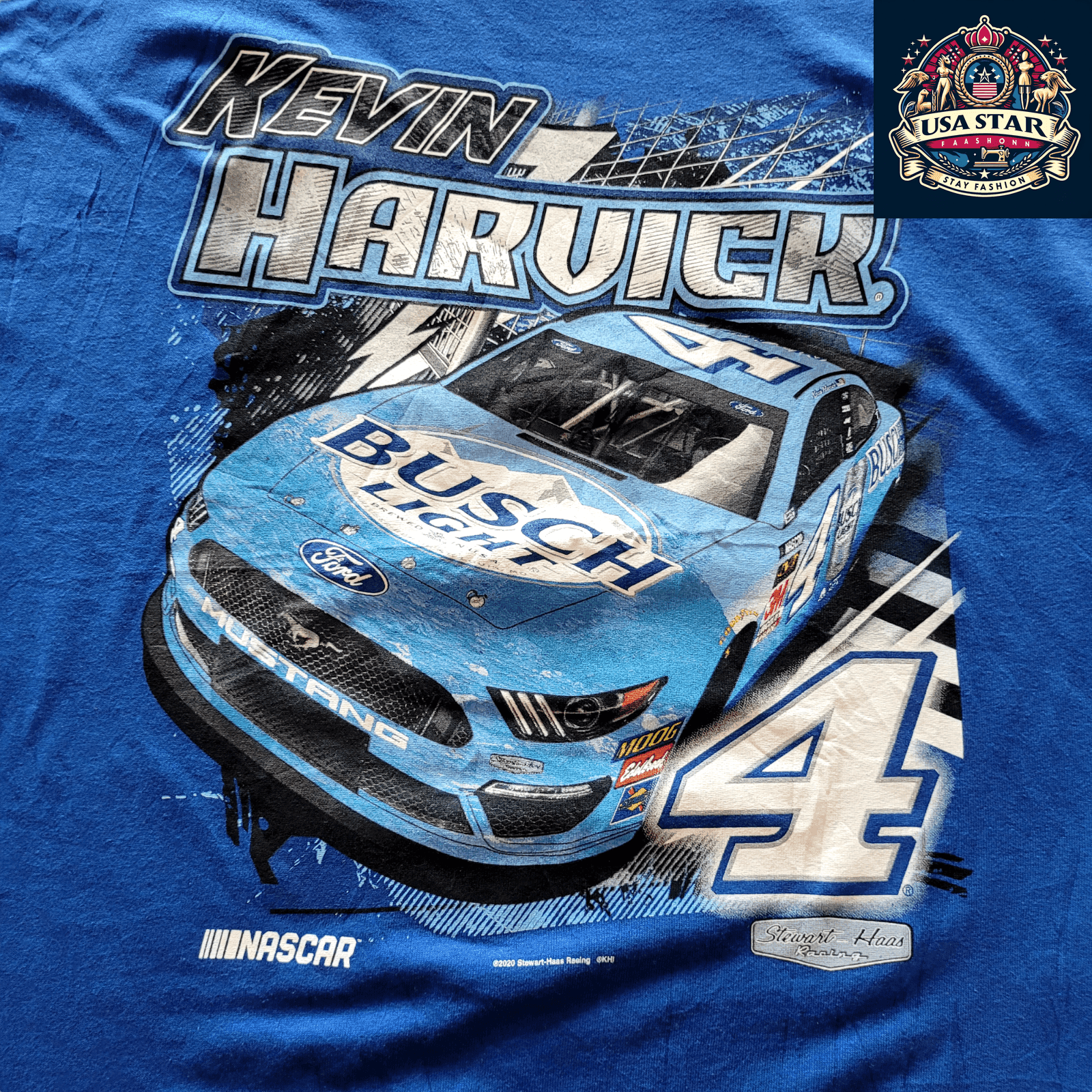 Kevin Harvick T-Shirt XL - Comfortable 100% Cotton, Vibrant Busch Light Graphics, Stewart - Haas Racing - USASTARFASHION
