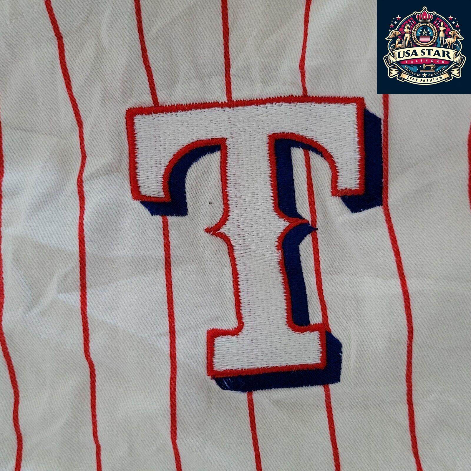 Vintage Starter White Redstriped Texas Rangers Button Up Baseball Jersey MLB SzL - USASTARFASHION
