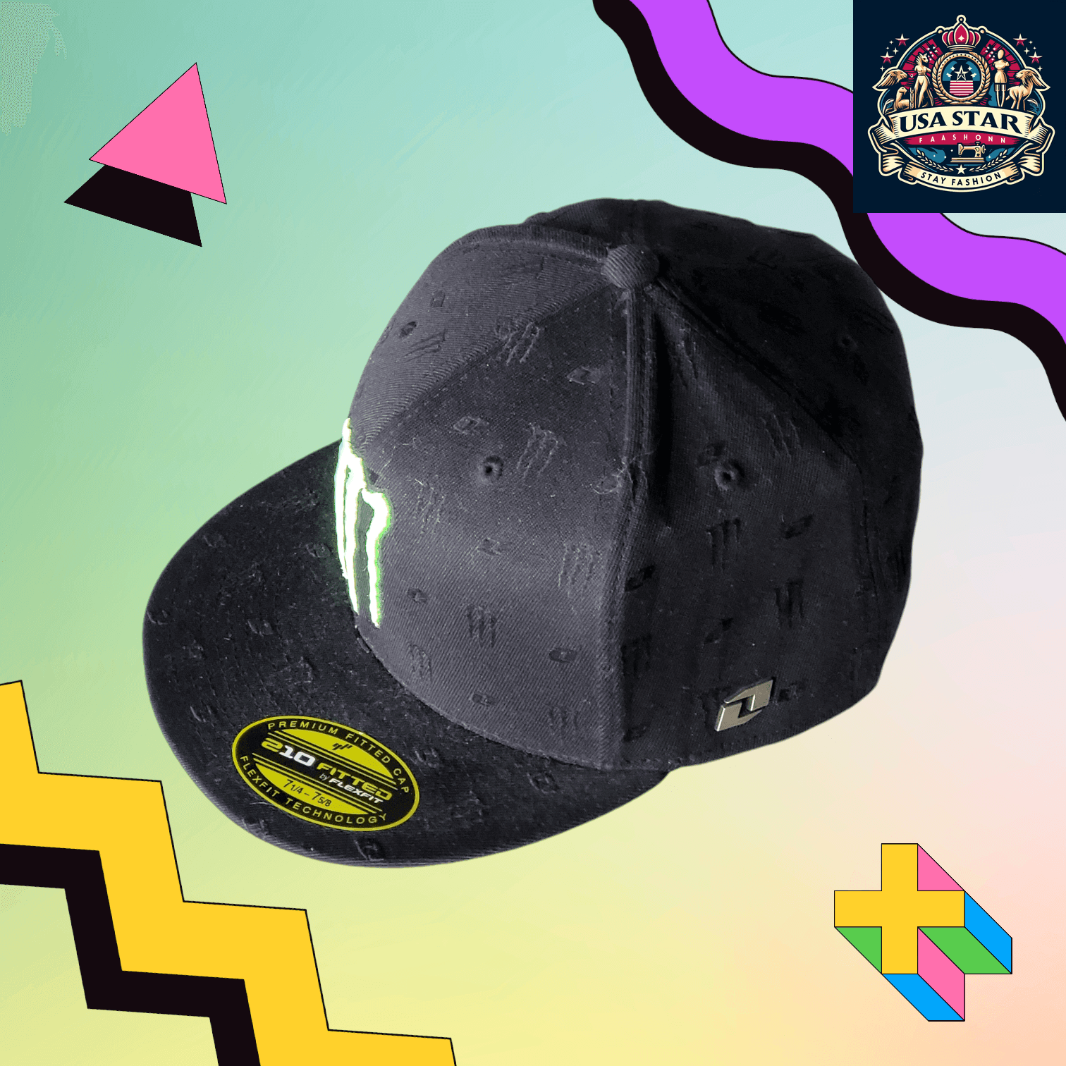 Monster Energy Flexfit Hat 210 Fitted - Comfortable Breathable Fabric, Size 7 1/4-7 5/8 - USASTARFASHION