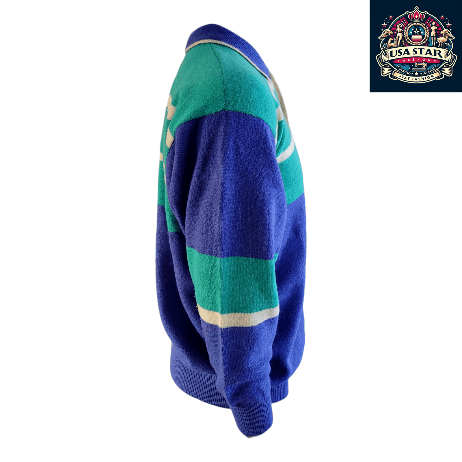 Pringle of Scotland Wool Polo Neck Jumper Size L in Green/Blue Stripes for Elegant Layering - USASTARFASHION