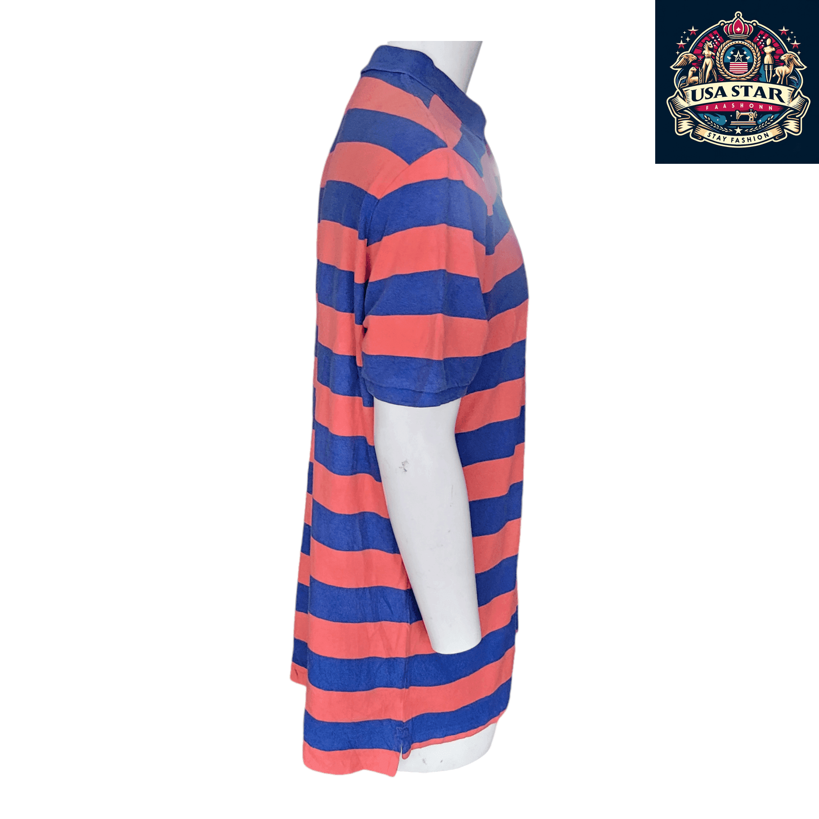 Ralph Lauren Polo Shirt XL Orange & Blue Striped Classic Fit for Casual Style and Comfort - USASTARFASHION