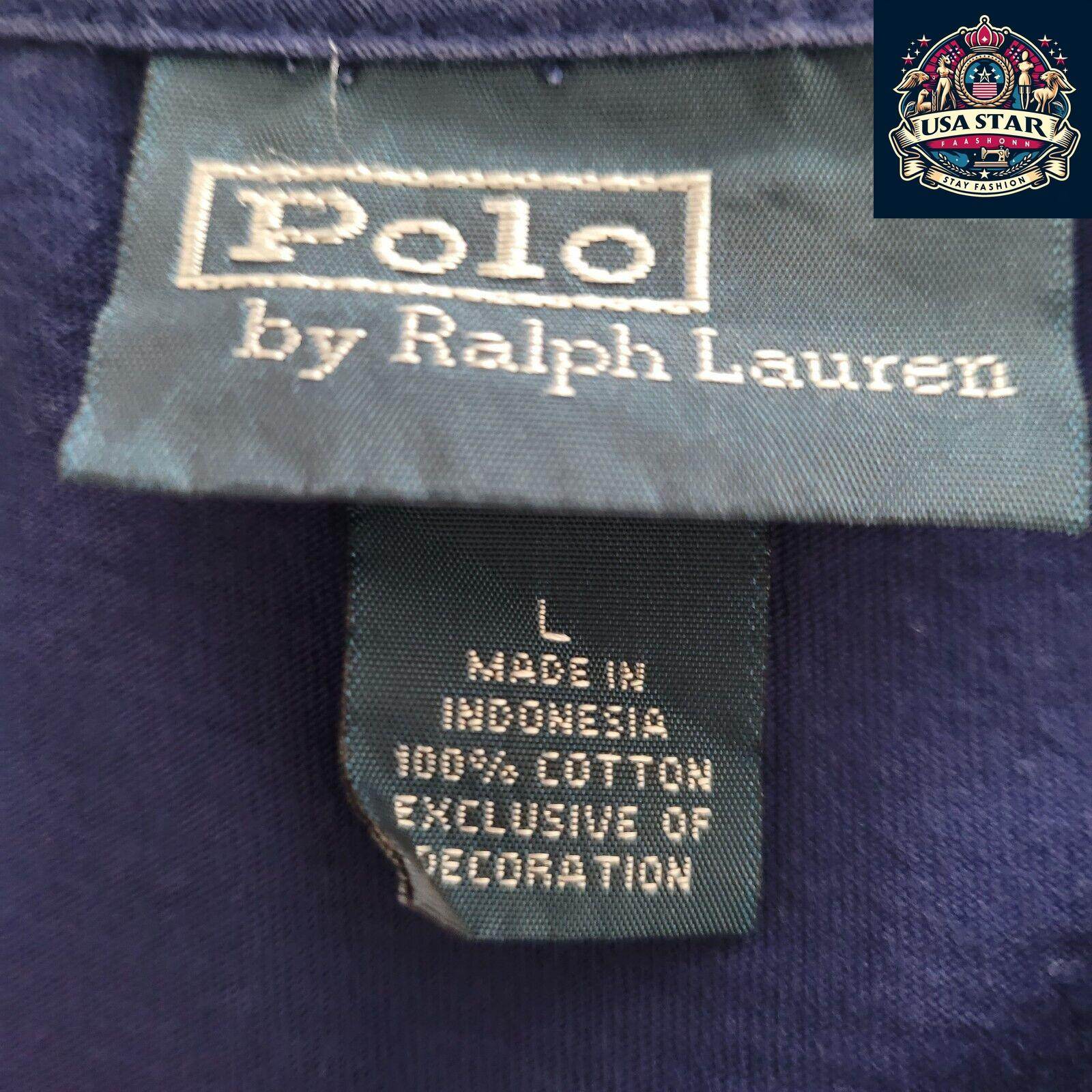 Polo Ralph Lauren T-Shirt L Navy Blue Cotton, Iconic Logo, Vintage Condition, Crew Neck Style - USASTARFASHION