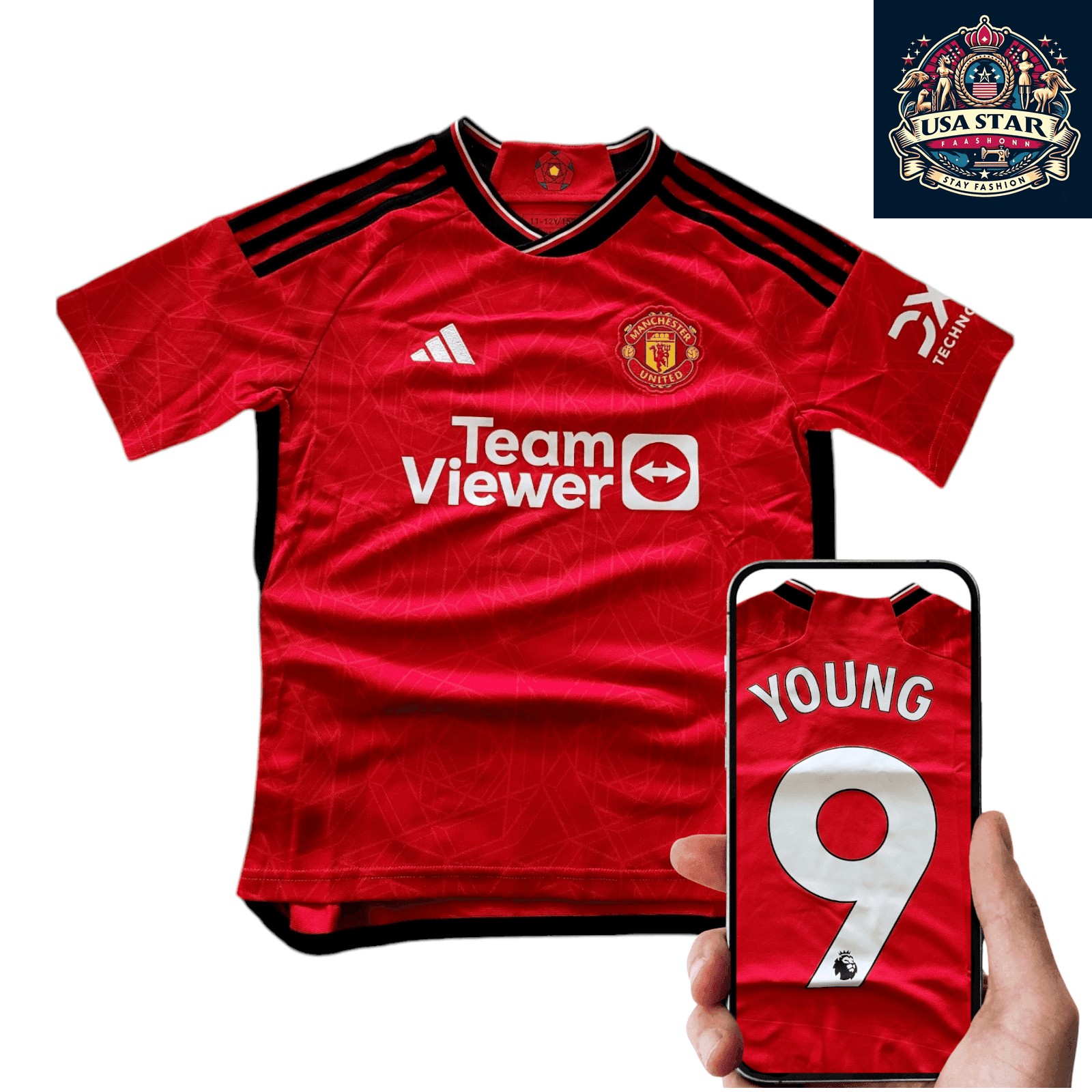 Manchester United Youth Jersey M 2023 - 2024, Adidas AEROREA, TeamViewer, Red Fan Gear - USASTARFASHION