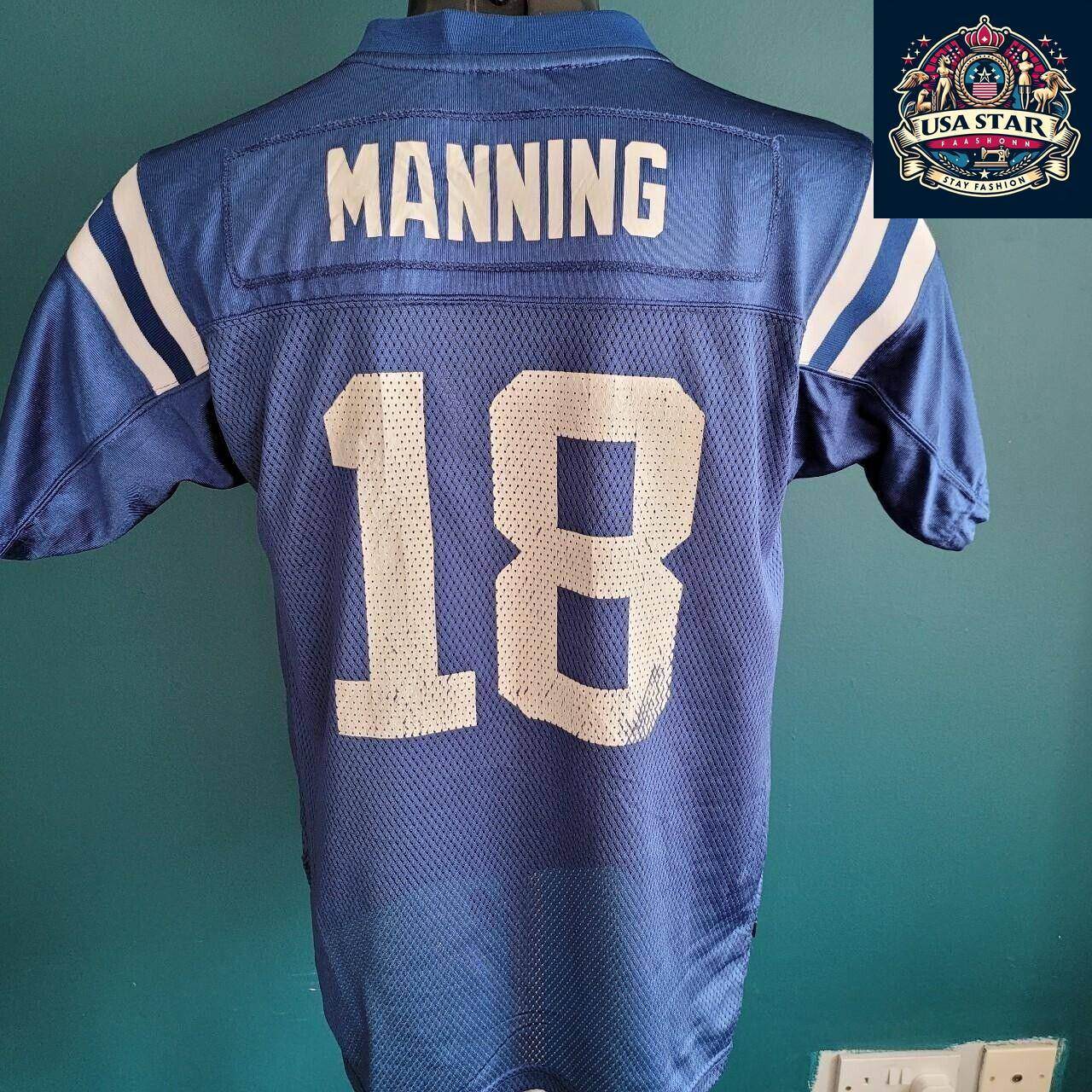 Peyton Manning Jersey Youth #18 Stitched Colts Jersey Large Size 14-16 NFL Football Apparel - USASTARFASHION