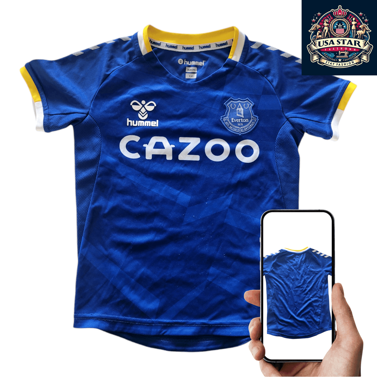 Everton FC Youth Jersey 2021 - 2022 Home Hummel Holmes 4 for Kids 3 - 4Y Team Blue Moisture - Wicking - USASTARFASHION