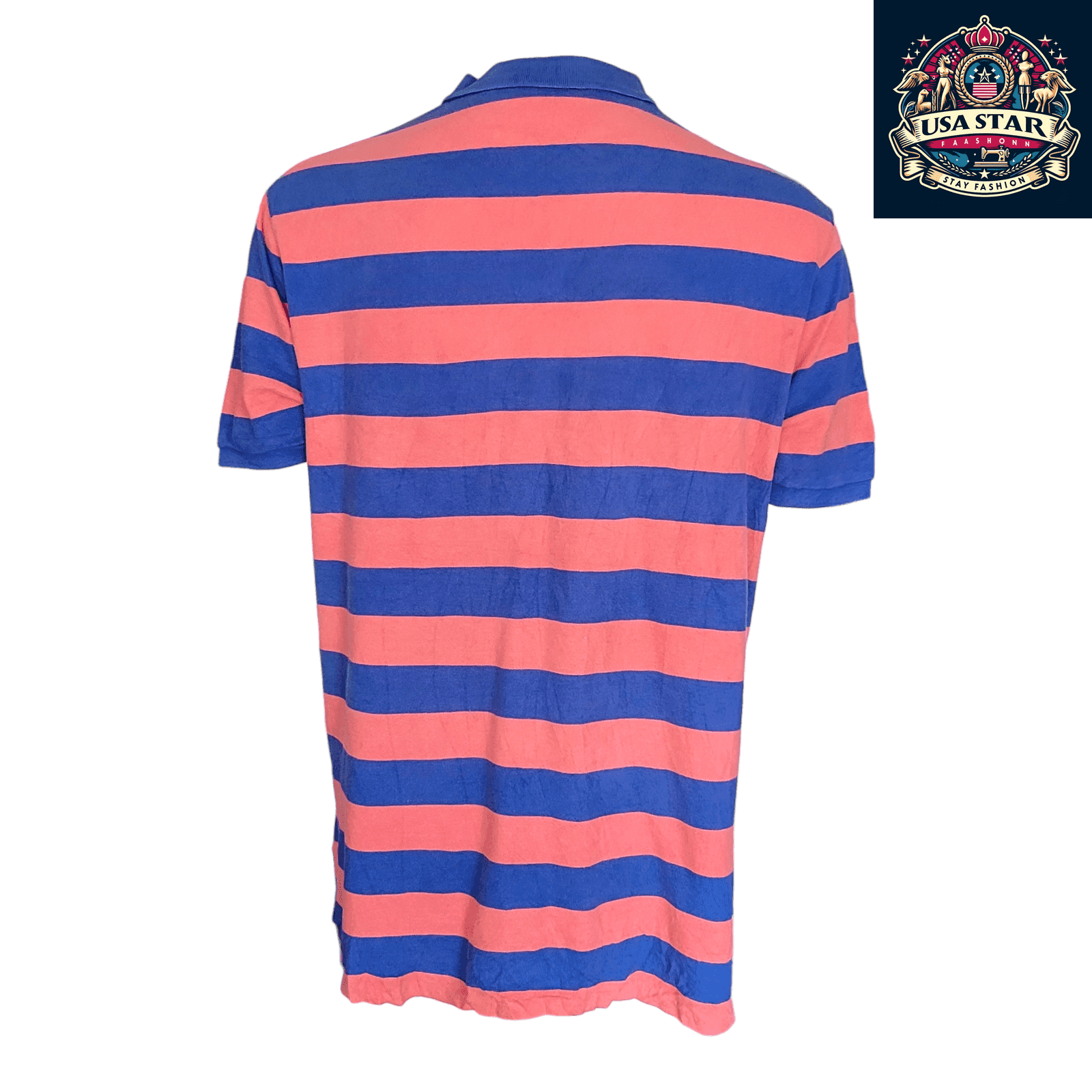 Ralph Lauren Polo Shirt XL Orange & Blue Striped Classic Fit for Casual Style and Comfort - USASTARFASHION