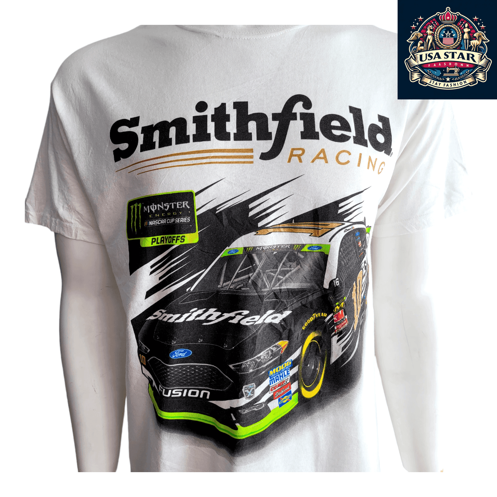 Smithfield Racing T-Shirt 2018 NASCAR Employee Day L 100% Cotton Stewart - Haas Racing Design - USASTARFASHION