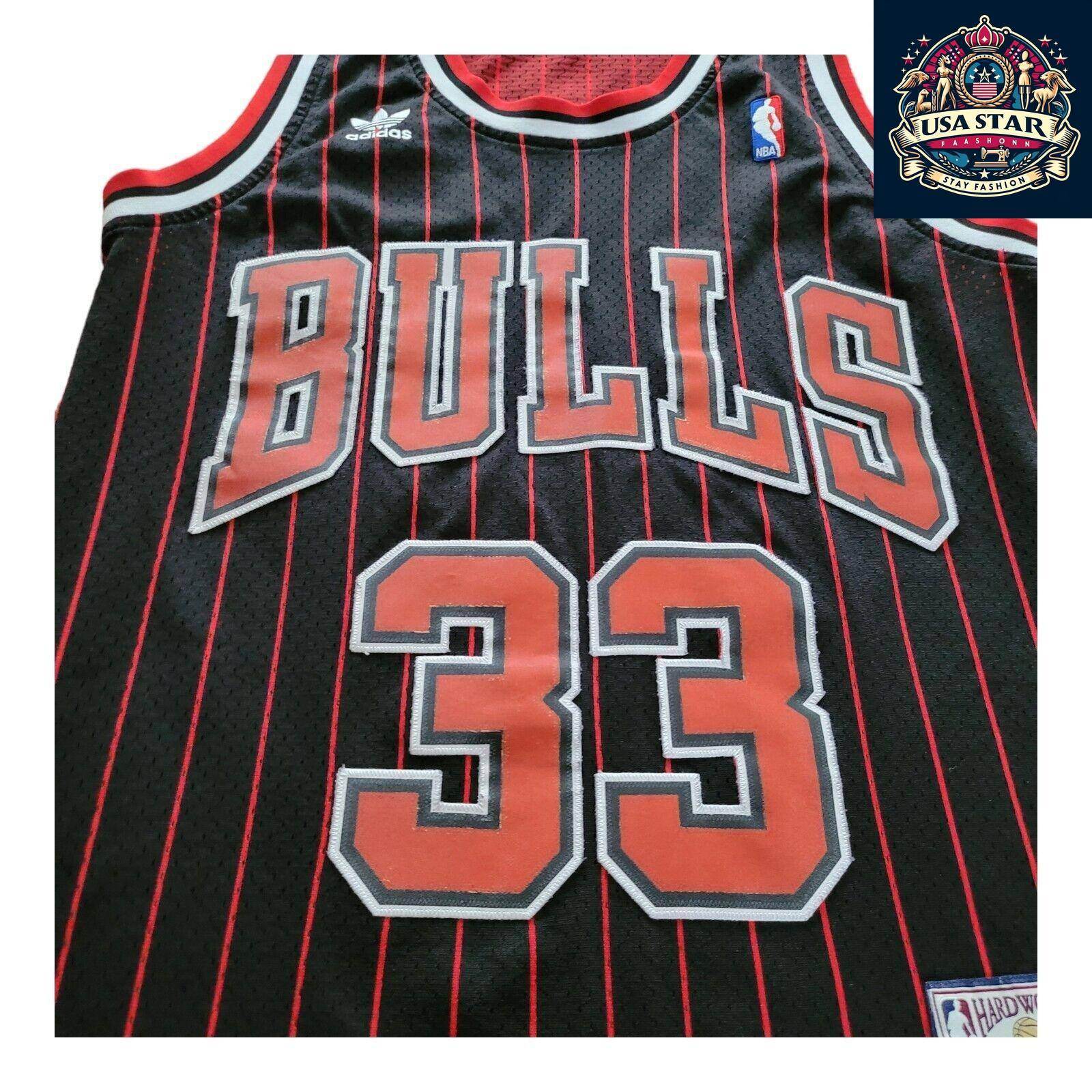 Scottie Pippen 33 Chicago Bulls Jersey - Black Red Pinstripe Vintage M - NBA Apparel - USASTARFASHION