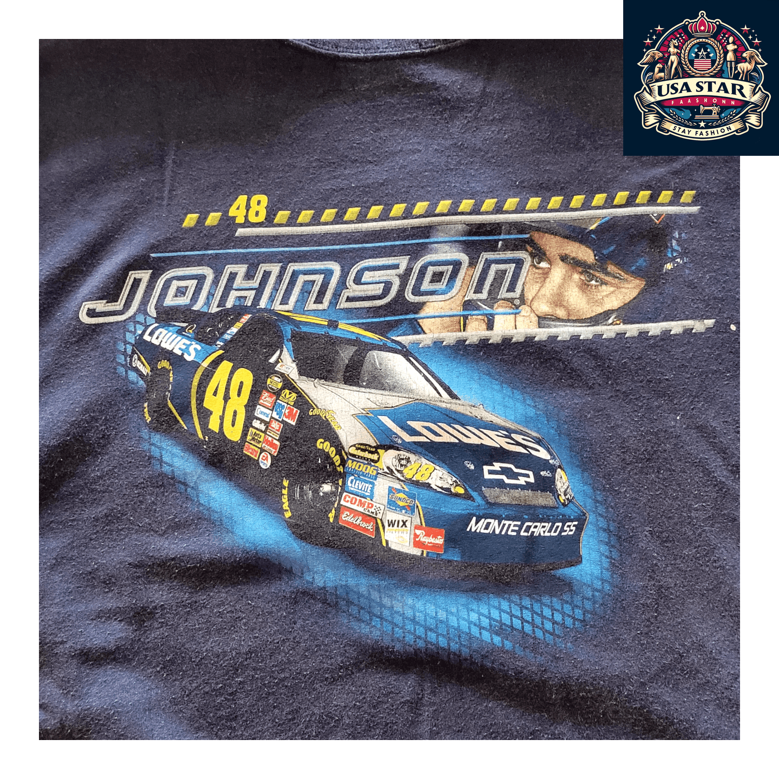 Jimmie Johnson T-Shirt XL by Chase Authentics - Black Cotton with 48 Lowe's Chevy Logo - USASTARFASHION