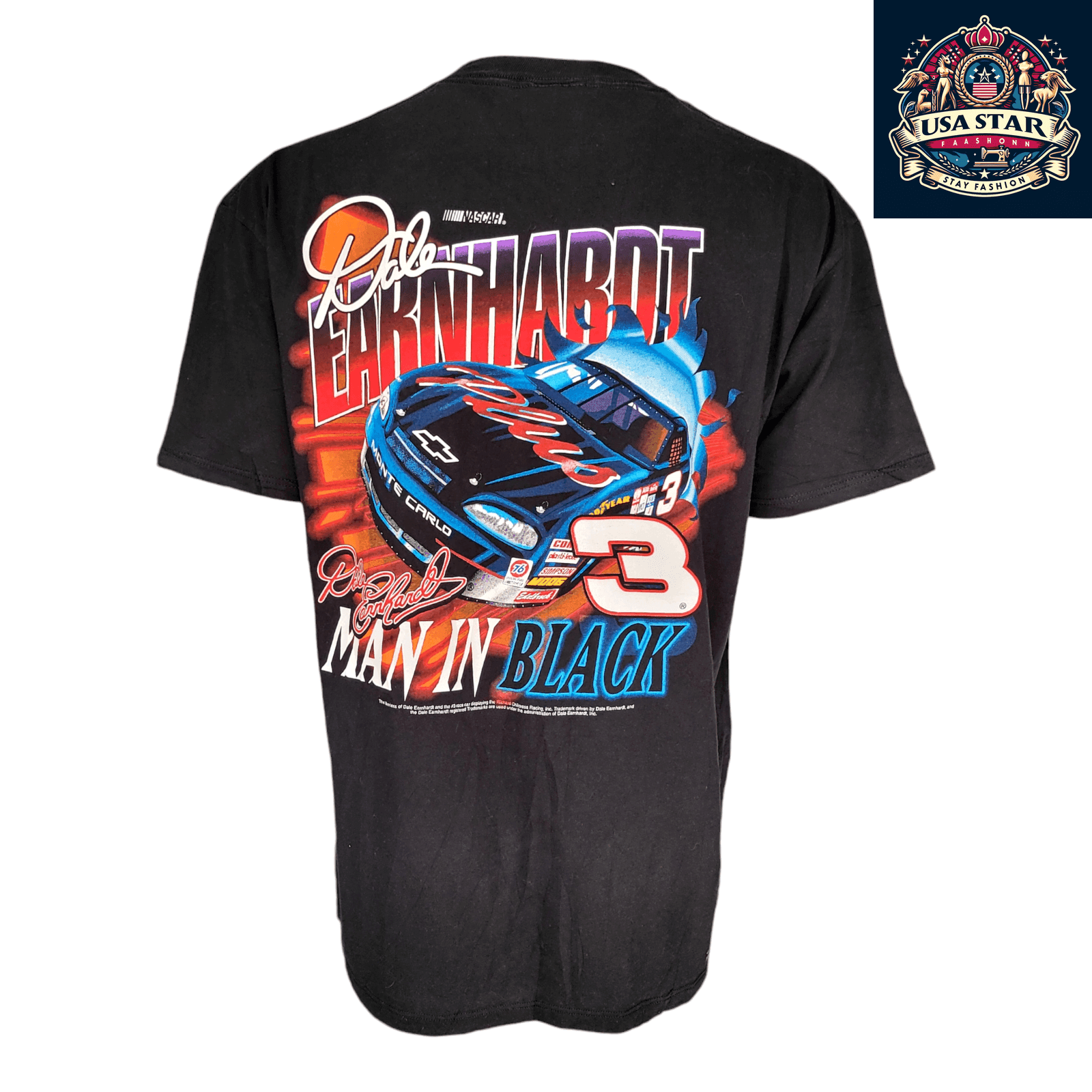 Dale Earnhardt T-Shirt - Vintage 90s Man In Black NASCAR XL Soft Cotton Retro Tee - USASTARFASHION