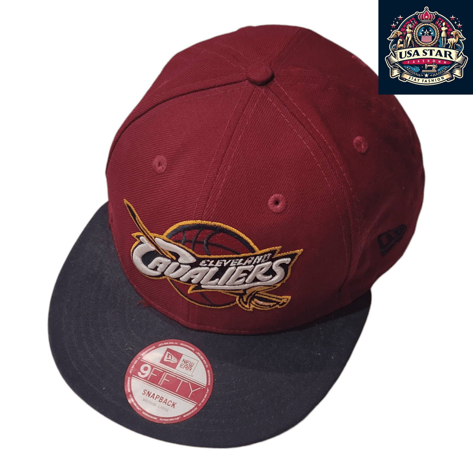 New Era Cleveland Cavaliers Hat 9FIFTY Snapback Cap Burgundy/Black Medium - Large Adjustable - USASTARFASHION