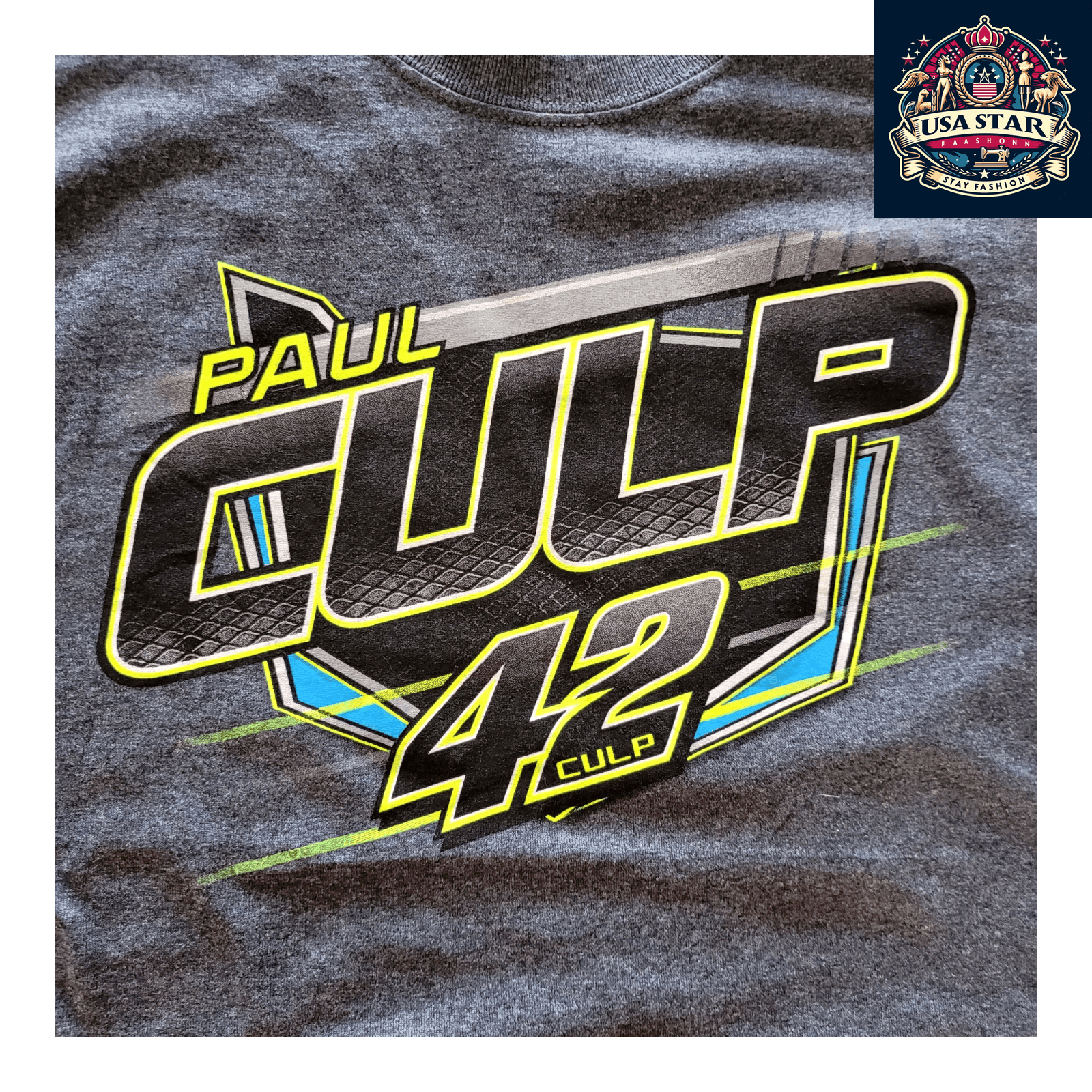Paul Culp Racing T-Shirt 42 Graphic Tee in Dark Gray, Gildan Fabric, Casual Motorsports Wear, Medium - USASTARFASHION