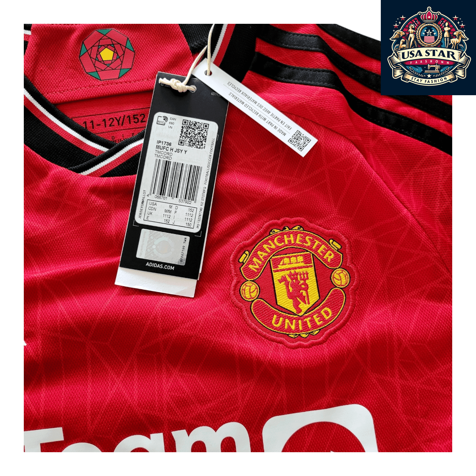Manchester United Youth Jersey M 2023 - 2024, Adidas AEROREA, TeamViewer, Red Fan Gear - USASTARFASHION