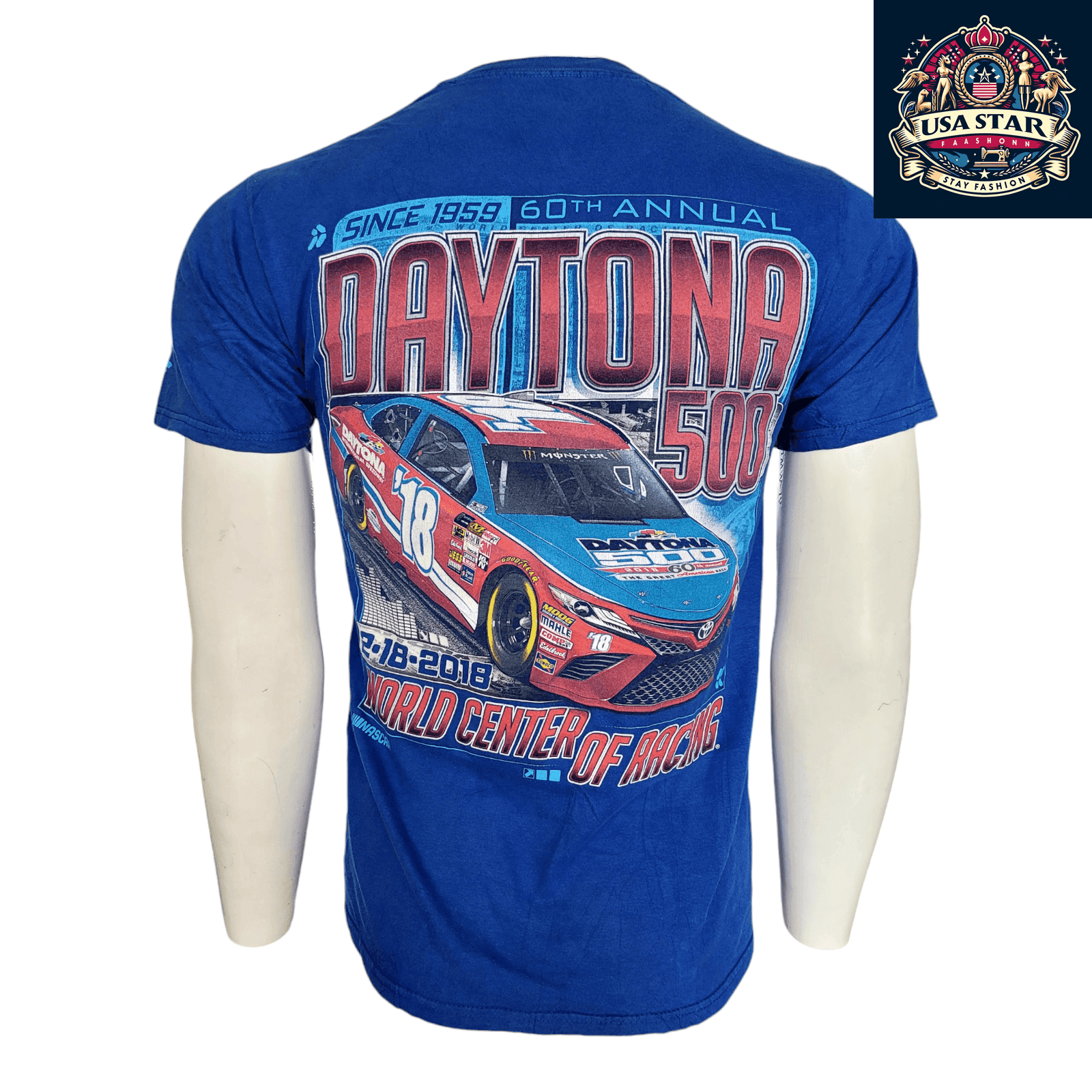 Fanatics Daytona 500 Racing Shirt - 60th Annual NASCAR Blue T-Shirt for Fans, Size Small - USASTARFASHION
