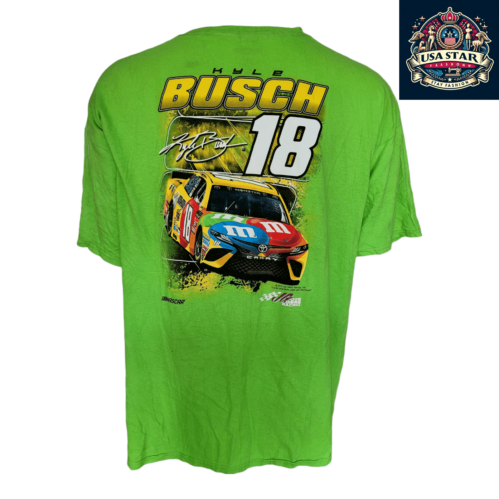 Kyle Busch T-Shirt 18 M&M's Vintage Racing Tee 3XL Green Joe Gibbs Racing Fan Style - USASTARFASHION