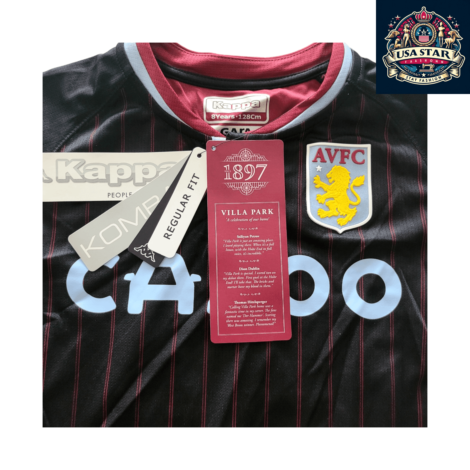 Kappa Aston Villa Kids Jersey Clarke 12 - Size 8Y - Regular Fit, Breathable Fabric, Free Shipping - USASTARFASHION