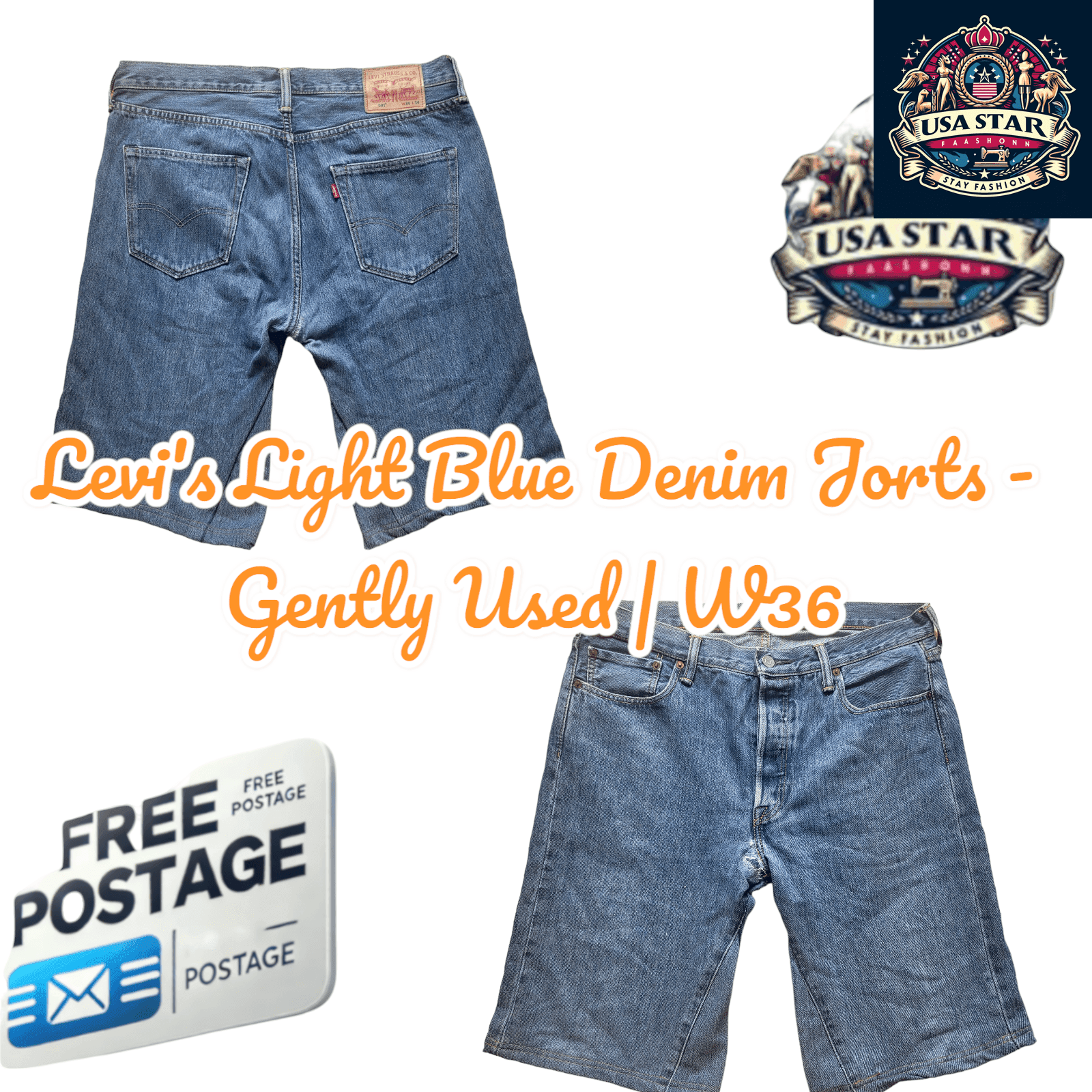 Levi's Denim Jorts W36 - Light Blue, Gently Used, Relaxed Fit, Durable Fabric, Classic Style - USASTARFASHION